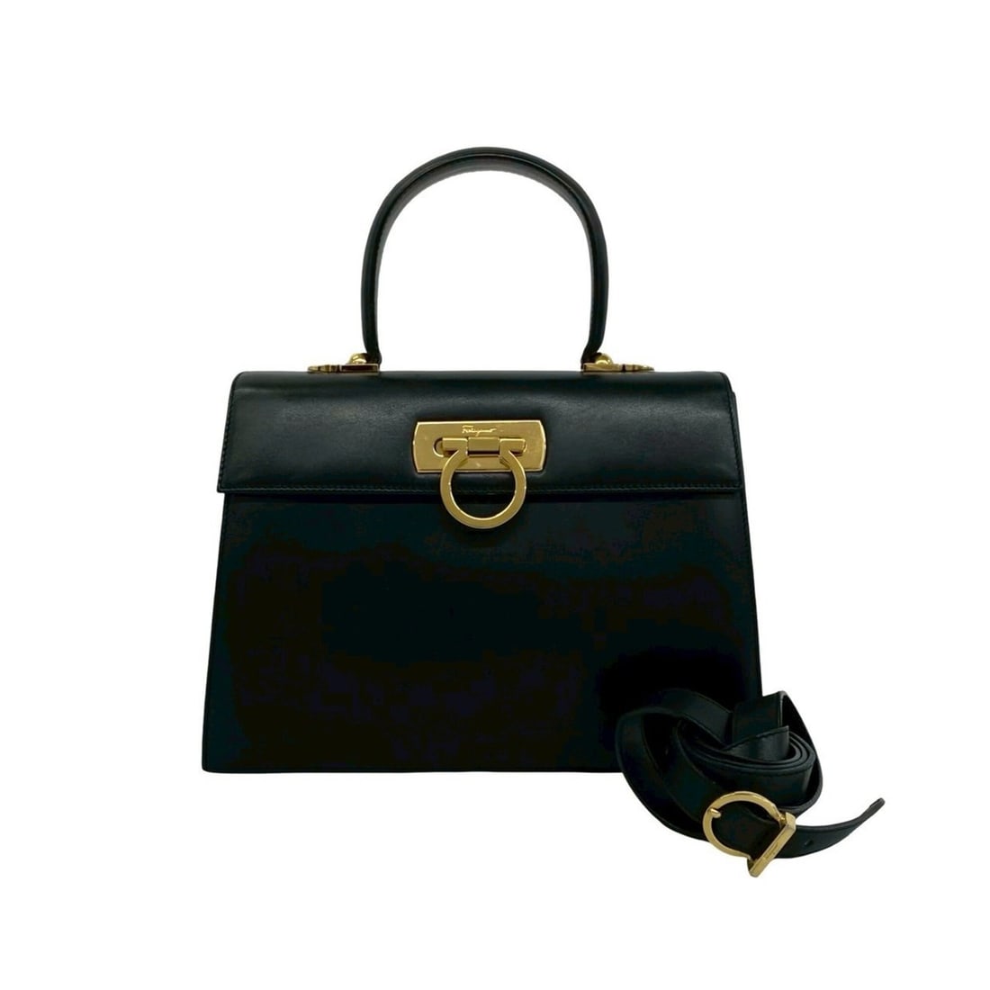 Salvatore Ferragamo Gancini logo hardware calf leather 2-way handbag/shoulder bag black 32406: --- Catalog ---Category: SizeSize (HxWxD): 19cm x 27.5cm x 10cm / 7.48'' x 10.82'' x 3.93''Category: DesignType: Handbag, Shoulder bagColor: BlackGender: WomenMaterial: Leather Leather/Fur Type: Calfs