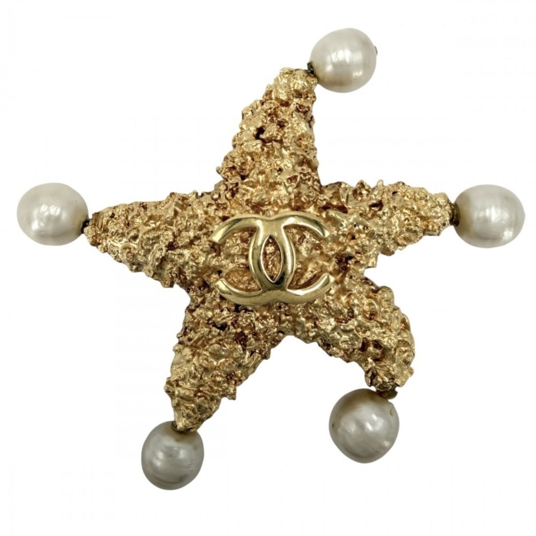 Chanel Brooch for Women, Starfish Motif, Coco Mark, Vintage, Lava/Magma Design, CHANEL GP, Faux: --- Catalog ---Category: SizeWeight: 47g / 1.65oz.Size (HxWxD): 8cm x 8cm x 1cm / 3.14'' x 3.14'' x 0.39''Category: DesignType: BroochColor: GoldFinish: Gold platedGender: WomenSeason: VintageCategory