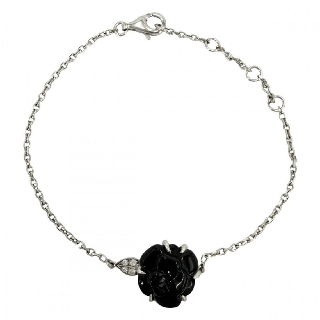 Chanel Bracelet for Women, Camellia Collection, Chain Accessory, Adjustable, 18K White Gold (750),: --- Catalog ---Category: SizeWidth: 1mm / 0.03''Length: 13cm - 16.5cm / 5.11'' - 6.49''Category: DesignType: Charm braceletStone: Diamond, OnyxGender: WomenMaterial: White gold (18K)Category: GeneralB