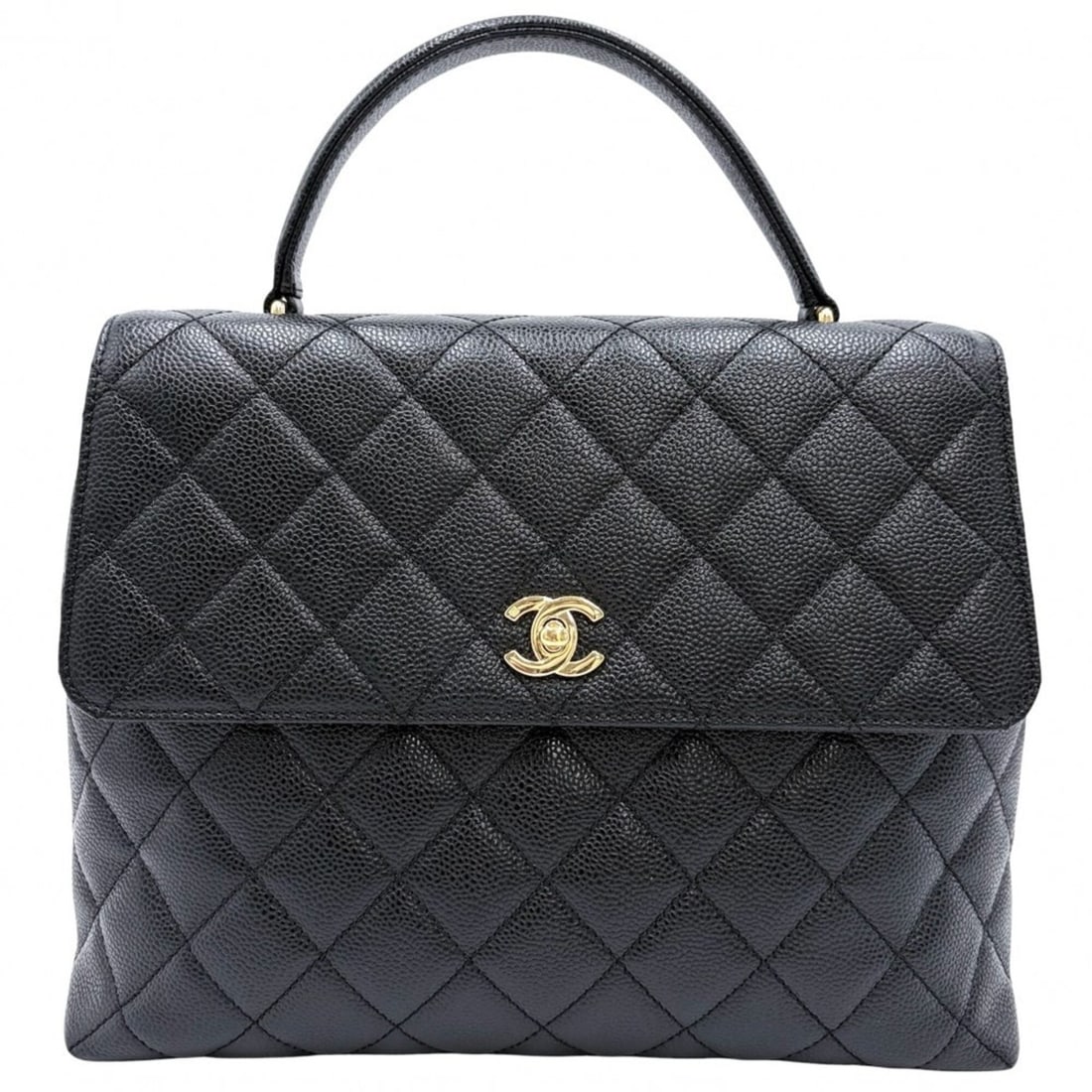 Chanel Women's Matelassé Handbag, Coco Mark, Turnlock, Top Handle, CHANEL A12397, Caviar Leather,: --- Catalog ---Category: SizeSize (HxWxD): 24cm x 30cm x 11.5cm / 9.44'' x 11.81'' x 4.52''Category: DesignType: HandbagColor: BlackGender: WomenMaterial: Grained Calfskin Category: GeneralBrand: Chan