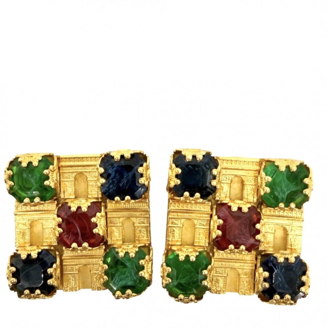 Celine Earrings for Women, Arc de Triomphe Square Design, Vintage Style, Colored Stone, Gold,: --- Catalog ---Category: SizeSize (HxWxD): 37.00mm x 37.00mm x 8.00mm / 1.46'' x 1.46'' x 0.31''Category: DesignType: Clip earringsColor: GoldGender: WomenCategory: GeneralBrand: Celine--- Item List -