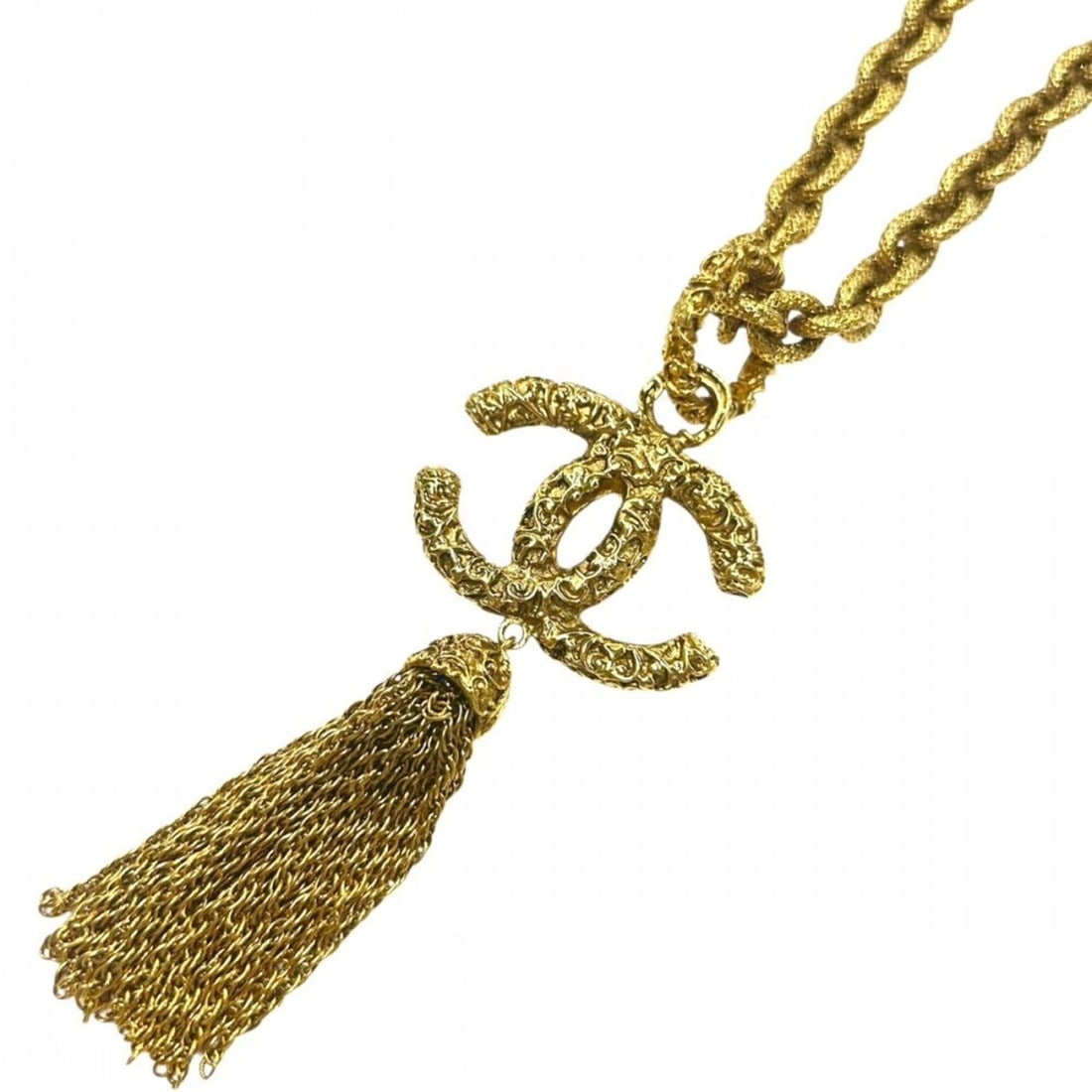 Chanel Women's Necklace, Coco Mark Long Magma Accessory, Lava, Vintage Tassel Design, CHANEL GP 93A: --- Catalog ---Category: SizeWidth: 8mm / 0.31''Weight: 159.3g / 5.61oz.Pendant Size: 11mm x 42mm / 0.43'' x 1.65''Neck Circumference: 78.5 cm / 30.9''Category: DesignColor: GoldGender: WomenSeason: V