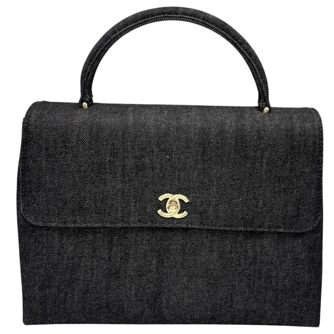 Chanel handbag for women, top handle, Coco Mark, turnlock closure, denim black, gold hardware.: --- Catalog ---Category: SizeSize (HxWxD): 21.5cm x 30cm x 10cm / 8.46'' x 11.81'' x 3.93''Handle Length: 24cm / 9.44''Category: DesignType: HandbagColor: BlackGender: WomenMaterial: Denim Category: G