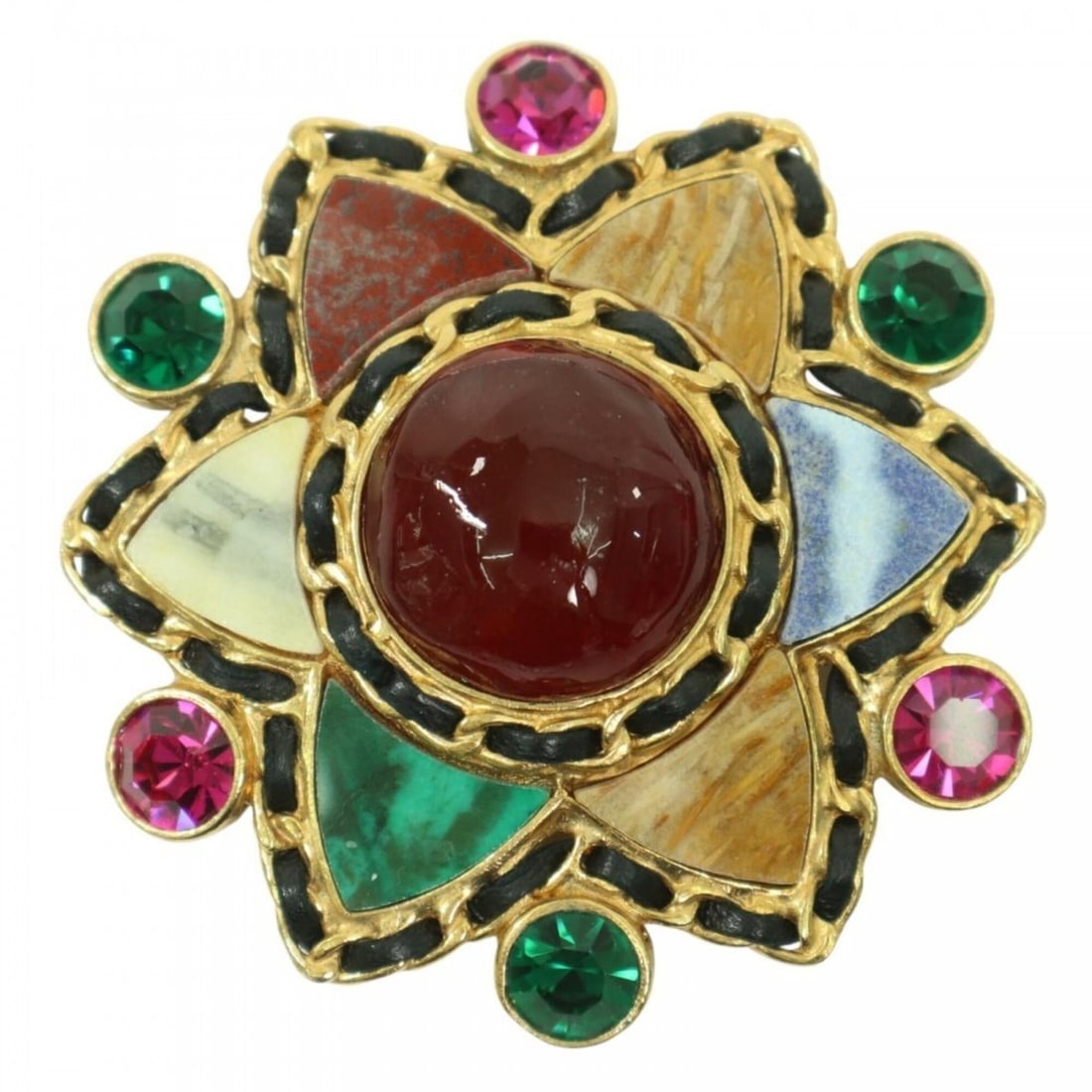 Chanel Brooch for Women, Gripoix Stone, Coco Mark, Vintage, Accessory, CHANEL GP Leather 95A Gold,: --- Catalog ---Category: SizeWeight: 76.5g / 2.69oz.Size (HxWxD): 8cm x 7.5cm x 2cm / 3.14'' x 2.95'' x 0.78''Category: DesignType: BroochColor: Gold, Multi-colorFinish: Gold platedGender: WomenSeason
