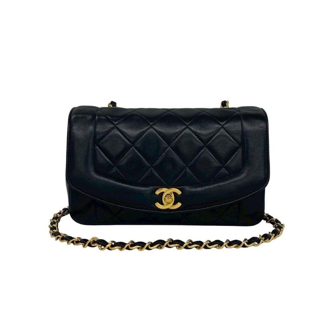 CHANEL Diana Coco Mark Lambskin Chain Shoulder Bag, Black 389-1: --- Catalog ---Category: SizeSize (HxWxD): 14.5cm x 22.5cm x 7cm / 5.7'' x 8.85'' x 2.75''Category: DesignType: Shoulder bagColor: BlackGender: WomenMaterial: Leather Leather/Fur Type: LambskinCategor