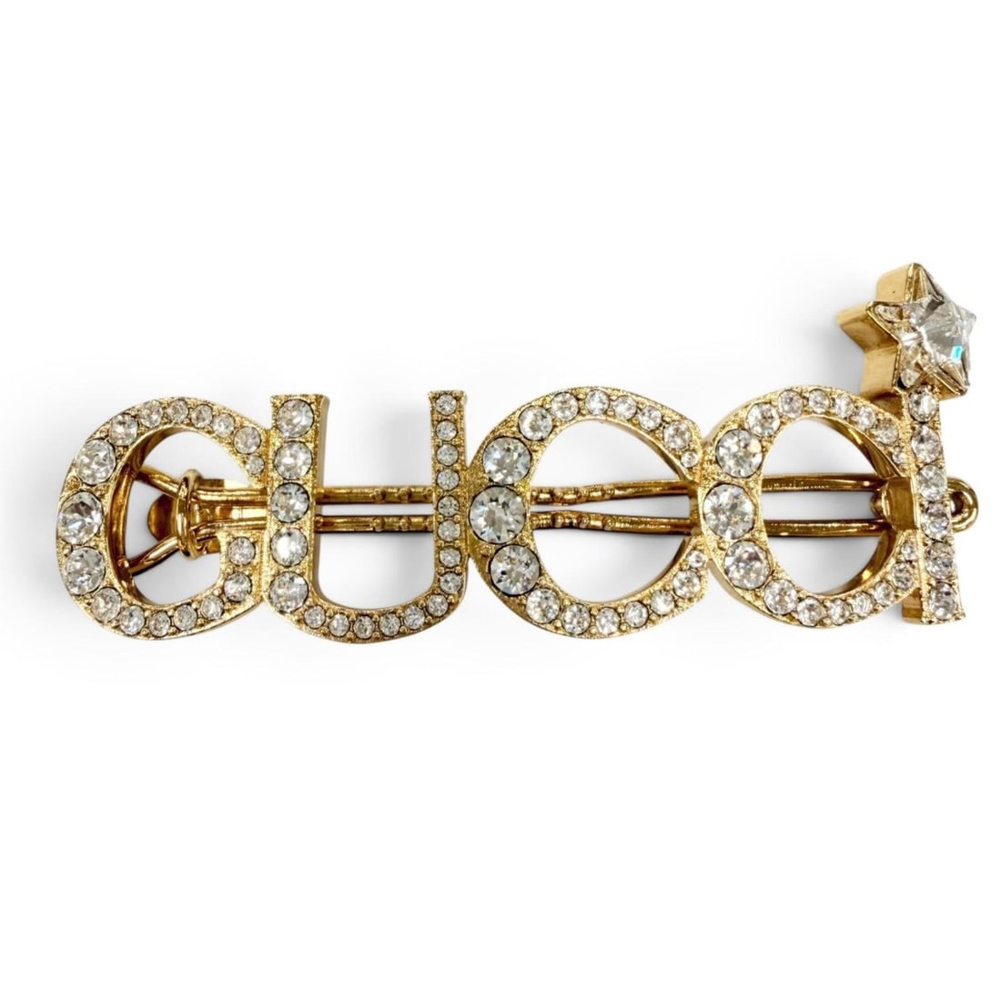 GUCCI 729104 Logo Design Rhinestone Hair Accessory Clip Gold Silver Made in Italy Women's Comes with: --- Catalog ---Category: SizeSize (LxW): 2.7cm x 7cm / 1.06'' x 2.75''Category: DesignType: Hair clipColor: Gold, SilverGender: WomenCategory: GeneralMPN: 729104Brand: GucciCountry of Origin: Italy---