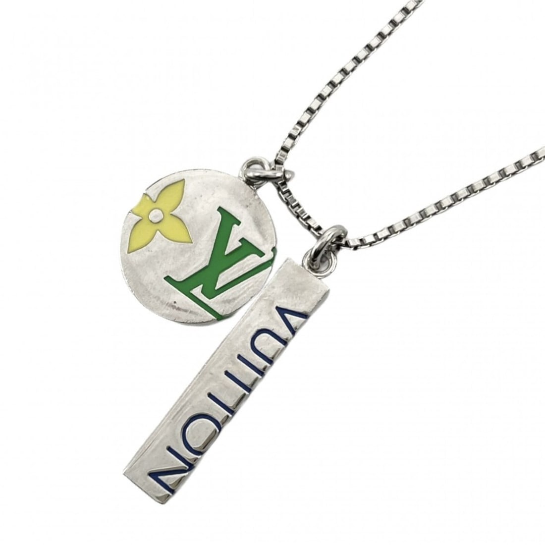 Louis Vuitton Monogram Play Pendant Necklace for Men and Women, Long with Adjustable Clasp, Metal,: --- Catalog ---Category: SizeNeck Circumference: 60 cm / 23.62''Category: DesignColor: SilverGender: Men,WomenMaterial: MetalPendant Type: PendantNecklace Type: NecklaceCategory: GeneralMPN: M01185Bra