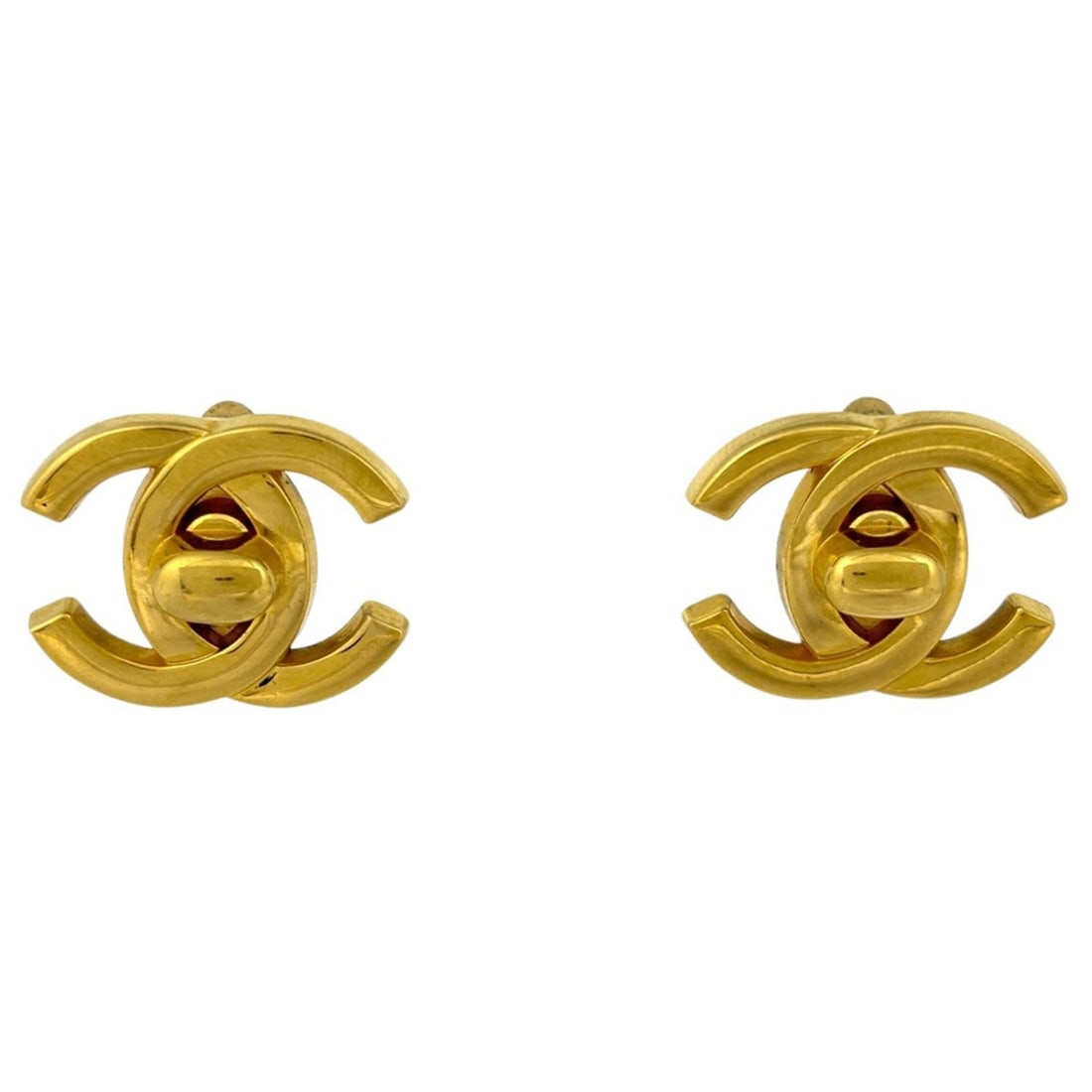 Chanel Coco Mark Turnlock Earrings, GP Gold, Women's: --- Catalog ---Category: SizeStone Size (HxW): 21.00mm x 16.00mm / 0.83'' x 0.63''Category: DesignColor: GoldGender: WomenCategory: GeneralBrand: Chanel--- Item List ---Section: ConditionRanking: Rank