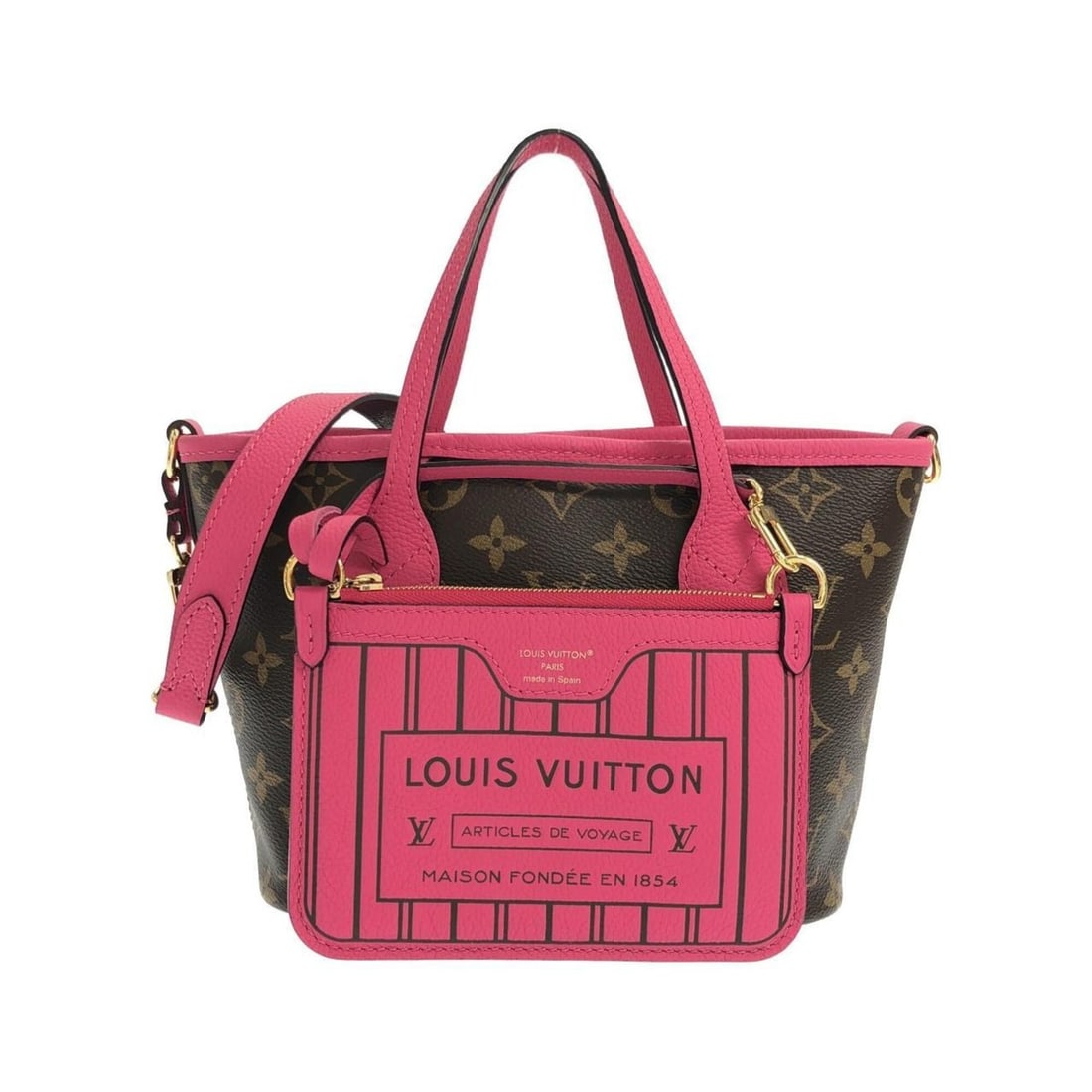 Louis Vuitton Monogram Neverfull Inside Out BB M12106 Handbag: --- Catalog ---Category: SizeSize (HxWxD): 16cm x 27cm x 9.5cm / 6.29'' x 10.62'' x 3.74''Category: DesignType: Handbag, PouchColor: Brown, MarronGender: Men,WomenMaterial: Leather , Coated canvas Har