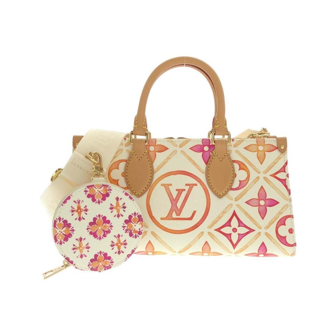Louis Vuitton Monogram Tile (LV by the Pool) OnTheGo EW M25318 Handbag: --- Catalog ---Category: SizeSize (HxWxD): 14.5cm x 27cm x 10cm / 5.7'' x 10.62'' x 3.93''Category: DesignType: Handbag, PouchColor: CorailGender: WomenMaterial: Coated canvas Hardware Color: GoldCate