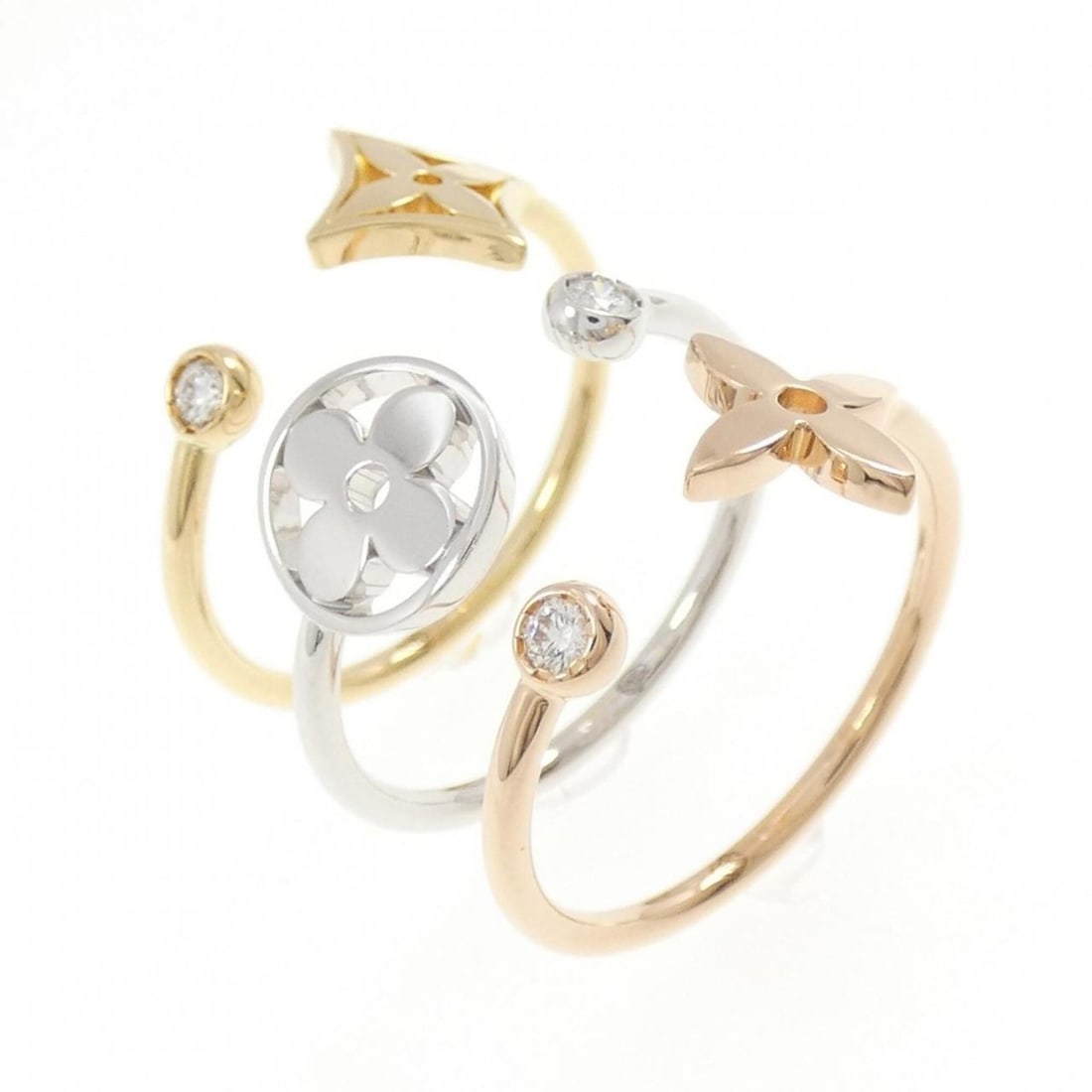 Louis Vuitton Bague Monogram Idylle Ring: --- Catalog ---Category: SizeUS Size: 6.5Brand Size: 53Category: DesignType: Band ringGender: WomenMaterial: Pink gold (18K), White gold (18K), Yellow gold (18K)Category: GeneralMPN: Q9F15EBrand: Loui