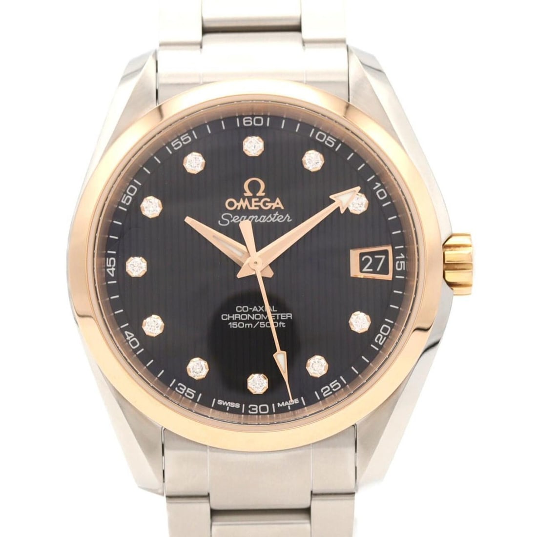 Omega Seamaster Aqua Terra RG Combination 11P 231.20.39.21.51.003 SSxPG Automatic Watch: --- Catalog ---Category: SizeWrist Size: 18.5cm / 7.28''Case Diameter: 38.5mm / 1.52''Category: DesignType: WristwatchGender: MenColor (Dial): BlackMaterial (Band): Stainless steelMaterial (Case): Pin
