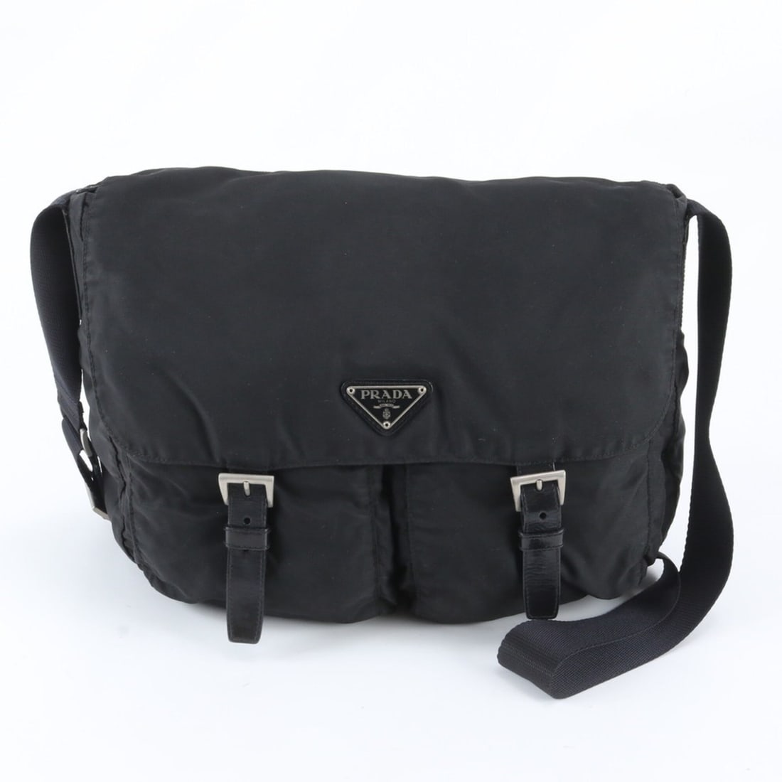 Prada Tessuto Nylon Triangle Logo Leather Shoulder Bag, Black, Men's: --- Catalog ---Category: SizeSize (HxWxD): 27cm x 32cm x 13cm / 10.62'' x 12.59'' x 5.11''Category: DesignType: Shoulder bagColor: BlackGender: MenMaterial: Nylon , Leather Category: GeneralBrand: Pra