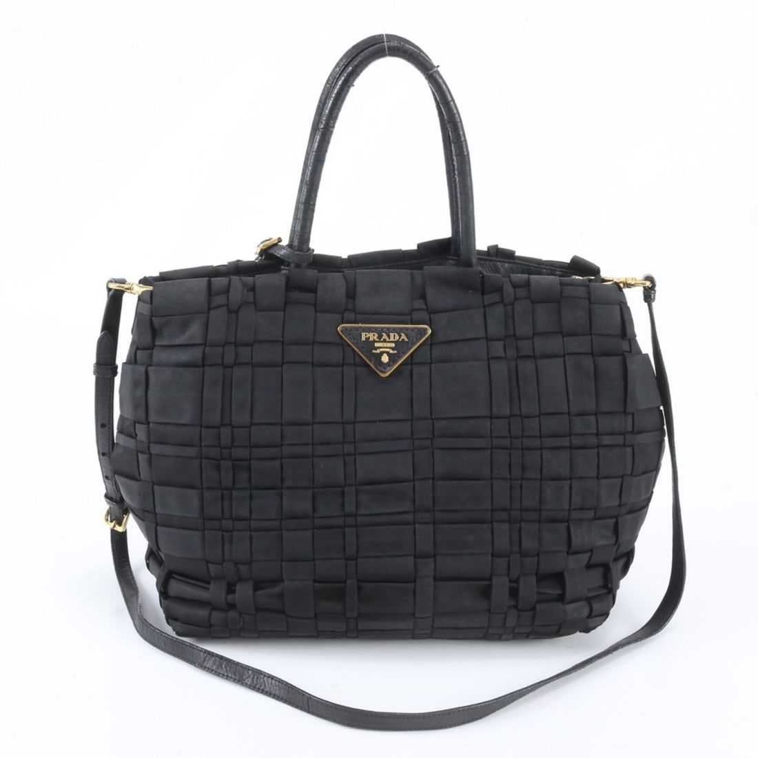 Prada Tessuto Nylon Triangle Logo Woven 2-Way Shoulder Bag/Tote Bag for Women: --- Catalog ---Category: SizeSize (HxWxD): 22cm x 28cm x 17cm / 8.66'' x 11.02'' x 6.69''Category: DesignType: Shoulder bag, Tote bagColor: BlackGender: WomenMaterial: Nylon , Leather Category: Genera
