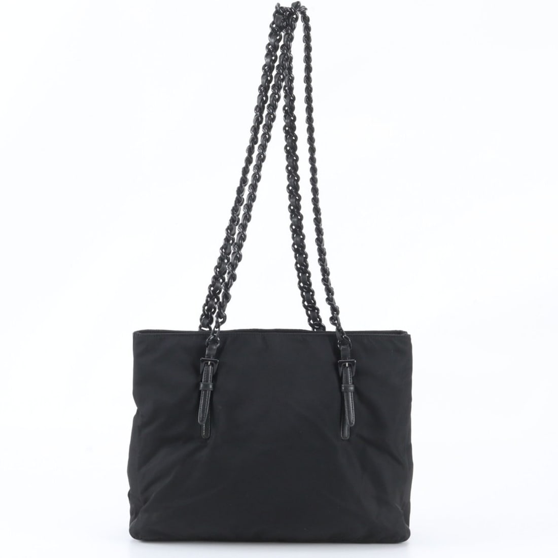 Prada Tessuto Nylon Chain Triangle Logo Leather Shoulder Bag, Black, Women's: --- Catalog ---Category: SizeSize (HxWxD): 26cm x 35cm x 10cm / 10.23'' x 13.77'' x 3.93''Category: DesignType: Shoulder bagColor: BlackGender: WomenMaterial: Nylon , Leather Category: GeneralBrand: P