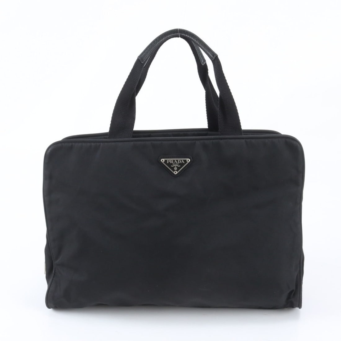 Prada Tessuto Nylon Triangle Logo Tote Bag Handbag Shoulder for Men: --- Catalog ---Category: SizeSize (HxWxD): 27cm x 36cm x 9cm / 10.62'' x 14.17'' x 3.54''Category: DesignType: Handbag, Tote bagColor: BlackGender: MenMaterial: Nylon , Leather Category: GeneralBrand:
