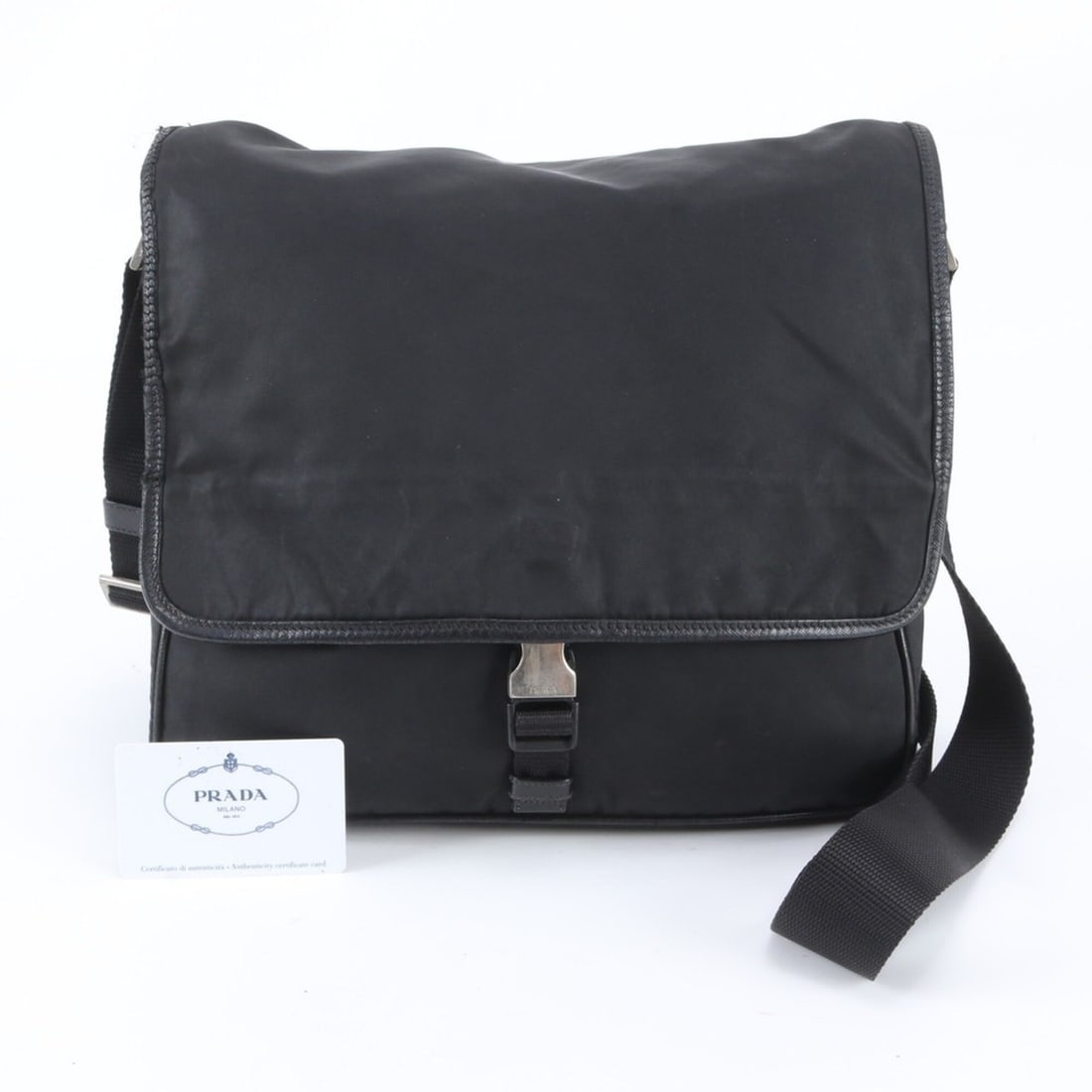Prada Tessuto Nylon V166 Shoulder Bag Messenger Bag, Black, with Guarantee Card, for Men: --- Catalog ---Category: SizeSize (HxWxD): 29cm x 30cm x 11cm / 11.41'' x 11.81'' x 4.33''Category: DesignType: Shoulder bagColor: BlackGender: MenMaterial: Nylon , Leather Category: GeneralMPN: V166B