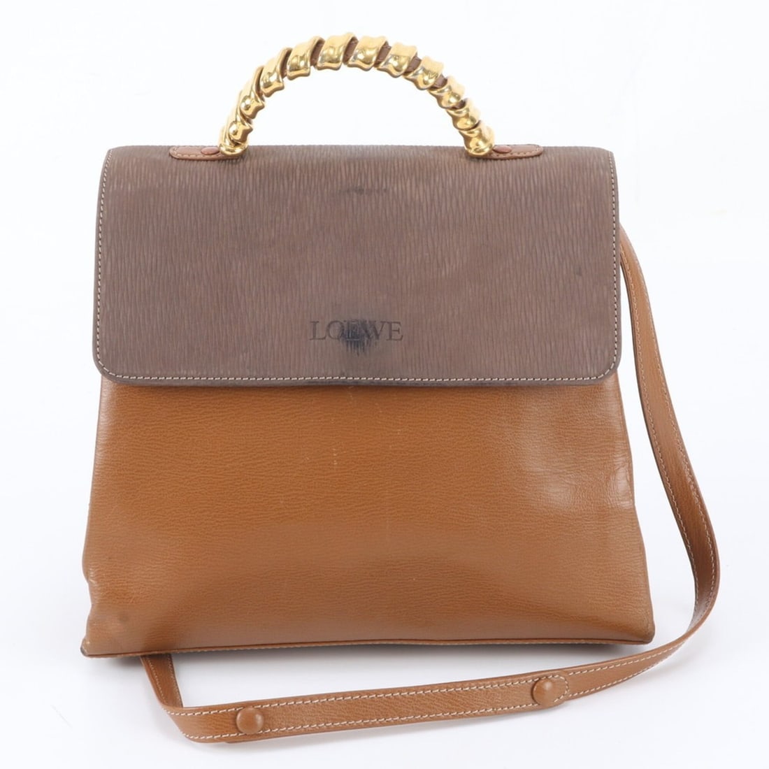 Loewe Vintage Velázquez Leather 2-Way Handbag/Shoulder Bag, Brown, Women's: --- Catalog ---Category: SizeSize (HxWxD): 23cm x 26cm x 9cm / 9.05'' x 10.23'' x 3.54''Category: DesignType: HandbagColor: BrownGender: WomenSeason: VintageMaterial: Leather Category: GeneralBrand: L