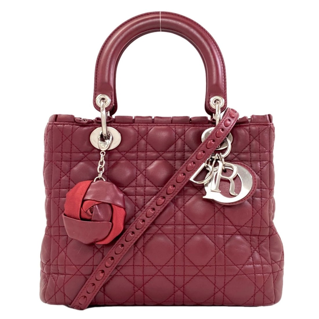 Christian Dior Lady 2-Way Handbag, Calfskin, Women's: --- Catalog ---Category: SizeSize (HxWxD): 20cm x 25cm x 12cm / 7.87'' x 9.84'' x 4.72''Strap Length: 75cm / 29.52''Handle Length: 24cm / 9.44''Category: DesignType: HandbagColor: Red colorGender: Wom