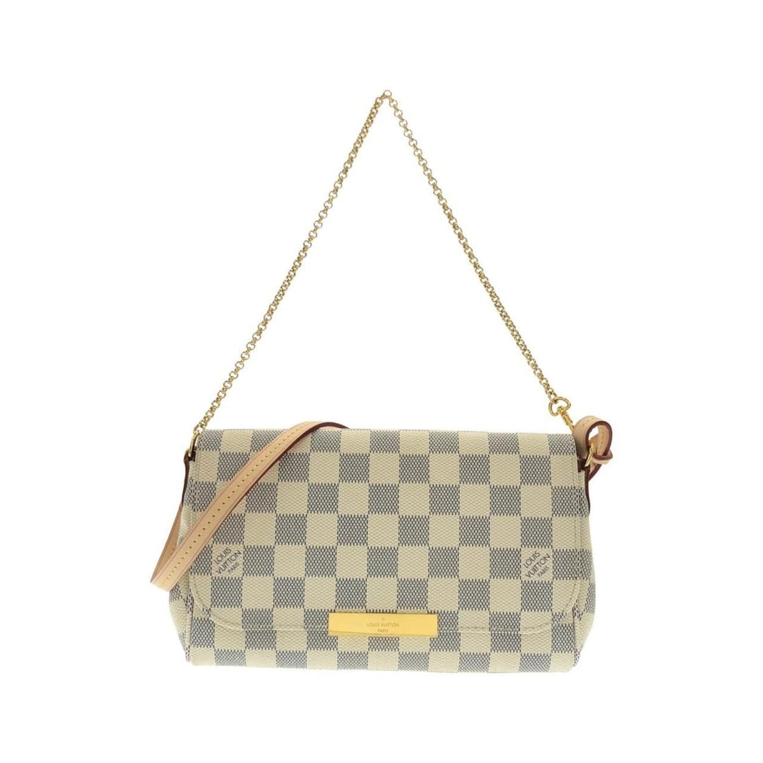 Louis Vuitton Damier Azur Favorite PM N41277 Shoulder Bag: --- Catalog ---Category: SizeSize (HxWxD): 14cm x 20.5cm x 3.5cm / 5.51'' x 8.07'' x 1.37''Category: DesignType: Shoulder bagColor: AzurGender: WomenMaterial: Coated canvas Hardware Color: GoldCategor
