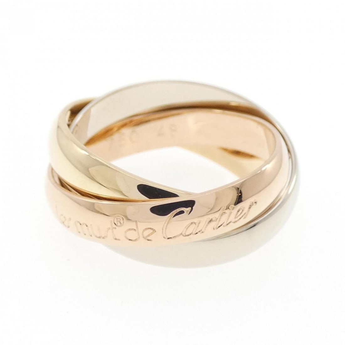 Cartier Trinity Ring: --- Catalog ---Category: SizeUS Size: 4.5Brand Size: 48Category: DesignType: Band ringGender: WomenMaterial: Pink gold (18K), White gold (18K), Yellow gold (18K)Category: GeneralBrand: Cartier---