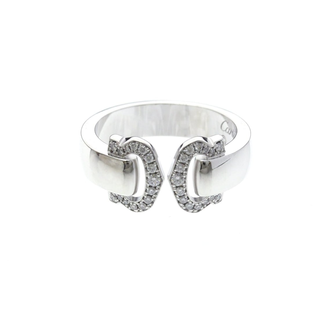 Cartier 2C Boucle Diamond Ring White Gold (18K) Fashion Diamond Band Ring Silver: --- Catalog ---Category: SizeWidth: 10mm / 0.39''Weight: 10.7g / 0.37oz.JP Size: 16US Size: 7 1/2Brand Size: 56Category: DesignType: Band ringColor: SilverMetal: White GoldStone: DiamondStyle: Fashion