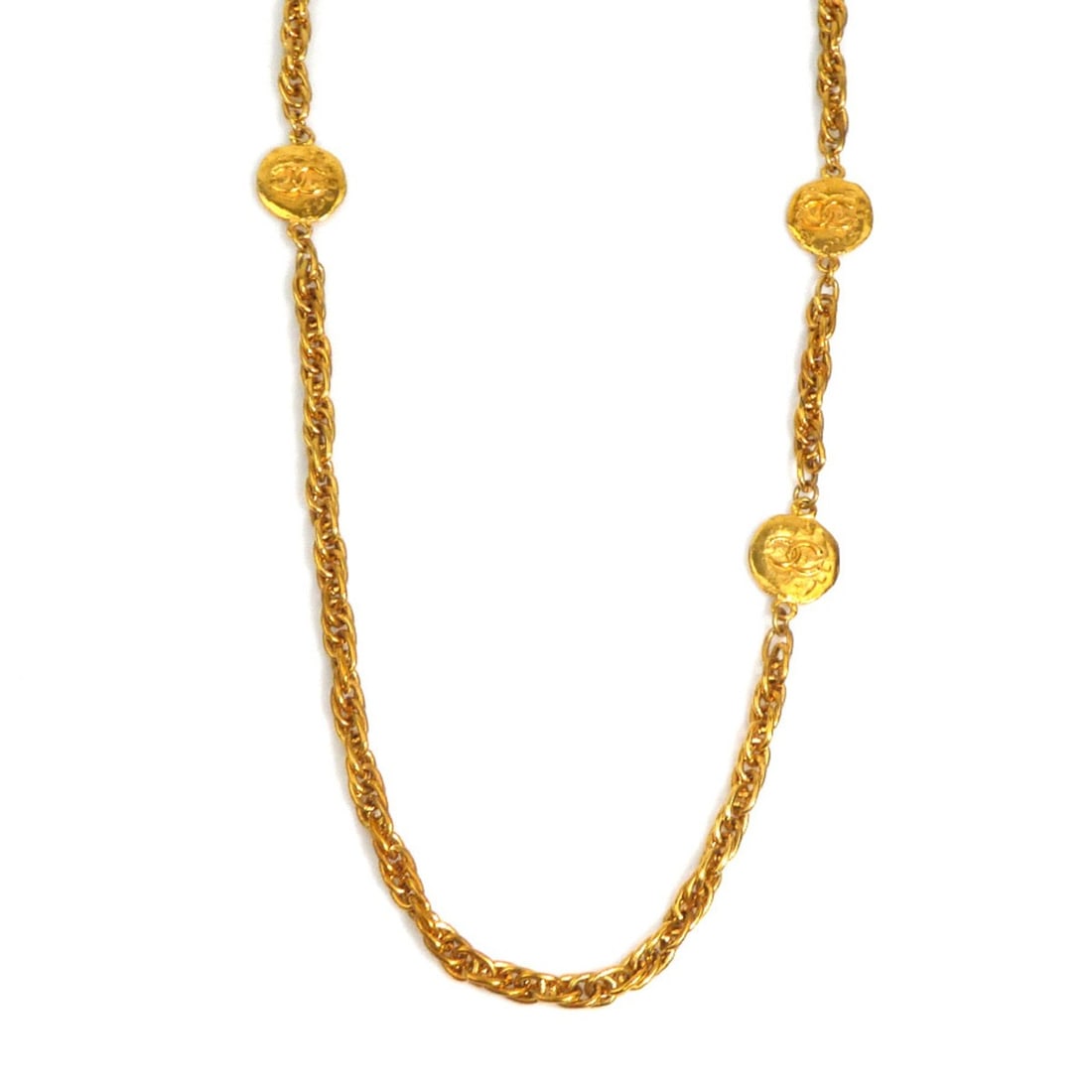 Chanel necklace, Coco Mark, metal, gold, women's, e62015i: --- Catalog ---Category: SizeNeck Circumference: 87.5 cm / 34.44''Category: DesignColor: GoldGender: WomenMaterial: MetalNecklace Type: NecklaceCategory: GeneralBrand: ChanelCountry of Origin: France-