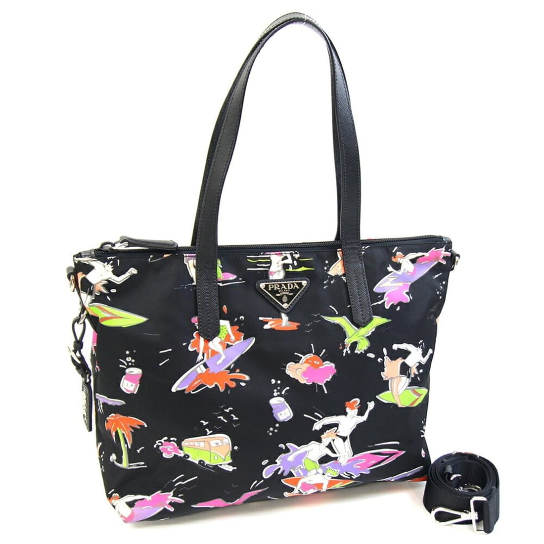 Prada handbag 1BG061 Black Nylon Leather Shoulder Tote Surfing Women's PRADA: --- Catalog ---Category: SizeSize (HxWxD): 23cm x 34cm x 18cm / 9.05'' x 13.38'' x 7.08''Strap Length: 66cm - 115cm / 25.98'' - 45.27''Handle Length: 41cm / 16.14''Category: DesignType: HandbagColor: 