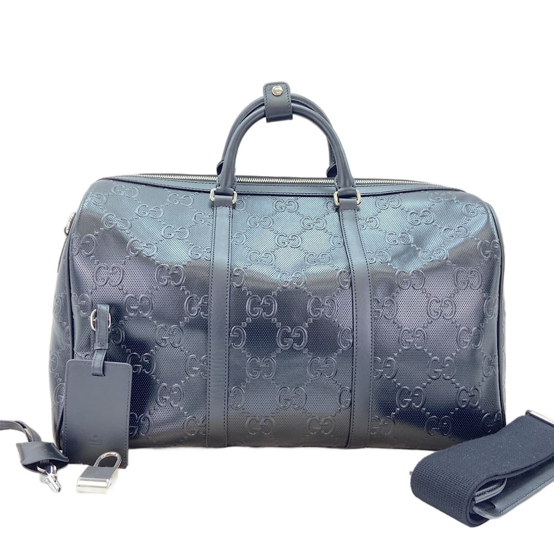 Gucci GG Emblem Boston Bag, Black: --- Catalog ---Category: SizeHandle Drop: 10.00cm / 3.94''Size (HxWxD): 29cm x 45cm x 25cm / 11.41'' x 17.71'' x 9.84''Strap Length: 125cm - 130cm / 49.21'' - 51.18''Category: DesignType: Boston bagCo