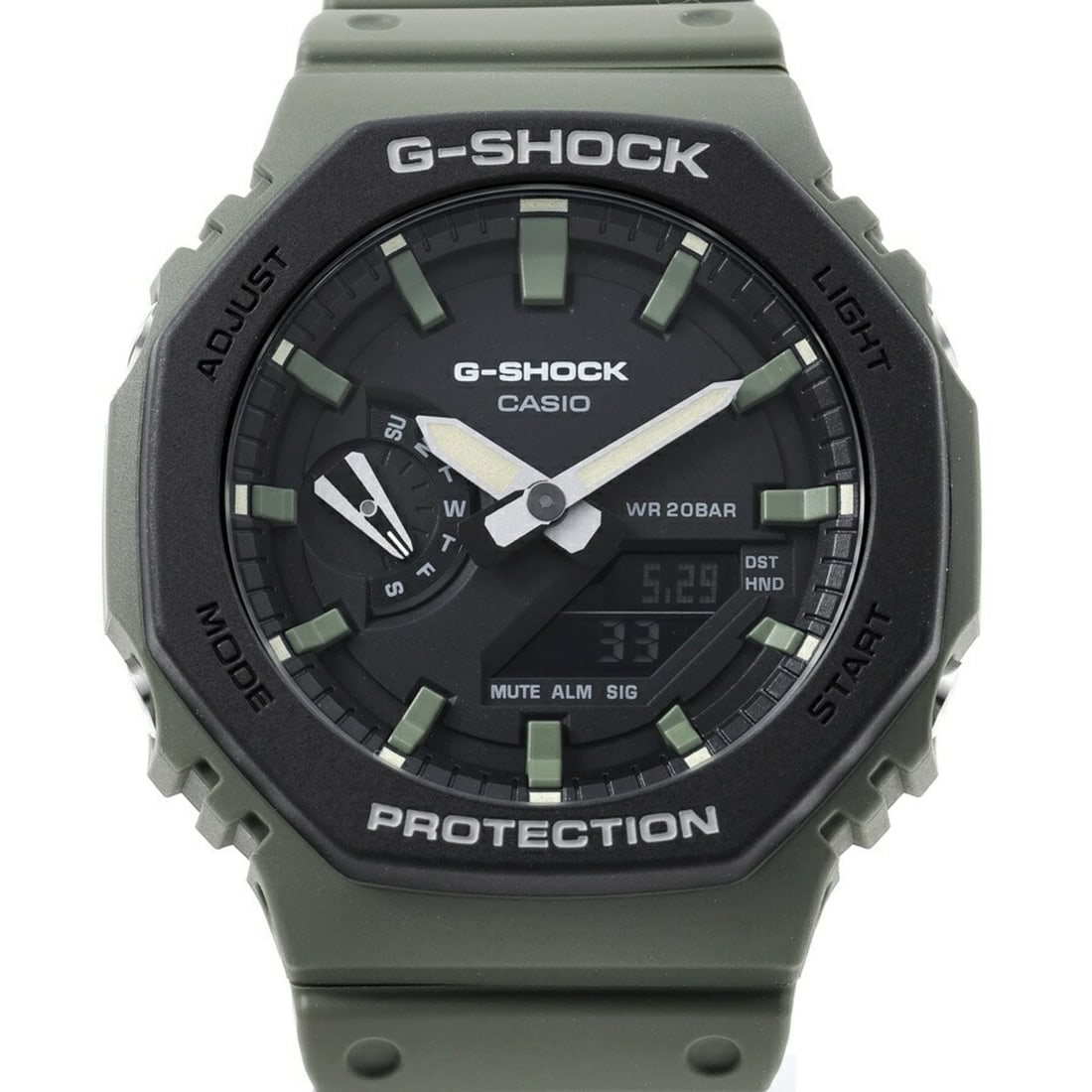 Casio G-SHOCK 2100 SERIES GA-2110SU-3AJF Black Green Quartz Watch: --- Catalog ---Category: SizeWrist Size: 13cm - 21.5cm / 5.11'' - 8.46''Case Diameter: 45.4mm / 1.79''Category: DesignType: WristwatchGender: MenColor (Dial): Black, GreenMaterial (Case): CarbonCatego