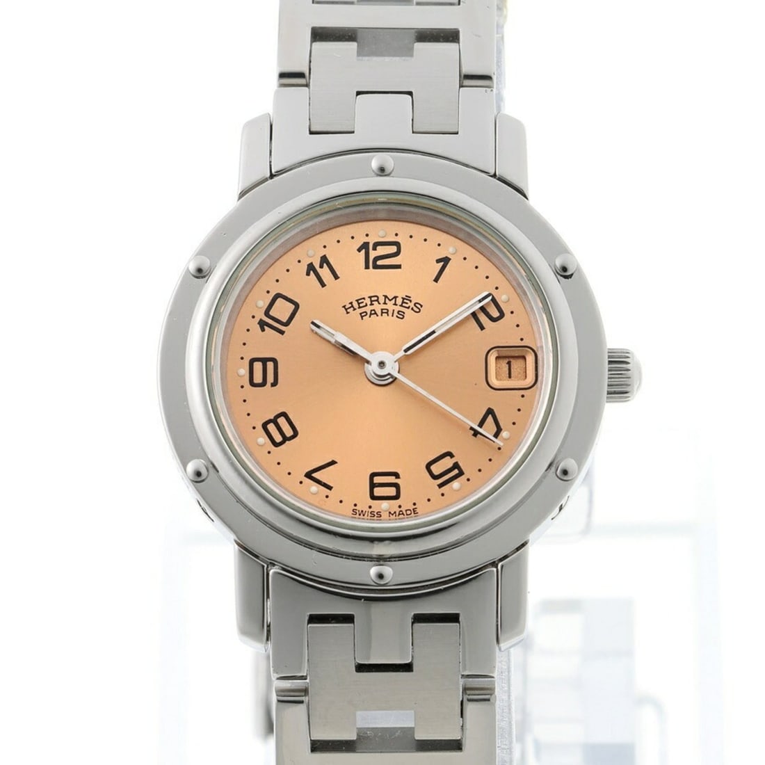 Hermes Clipper CL4.210 Pink Quartz Watch: --- Catalog ---Category: SizeWrist Size: 15cm / 5.9''Case Diameter: 24mm / 0.94''Category: DesignType: WristwatchGender: Women,MenColor (Dial): PinkMaterial (Band): Stainless steelMaterial (Case): Sta