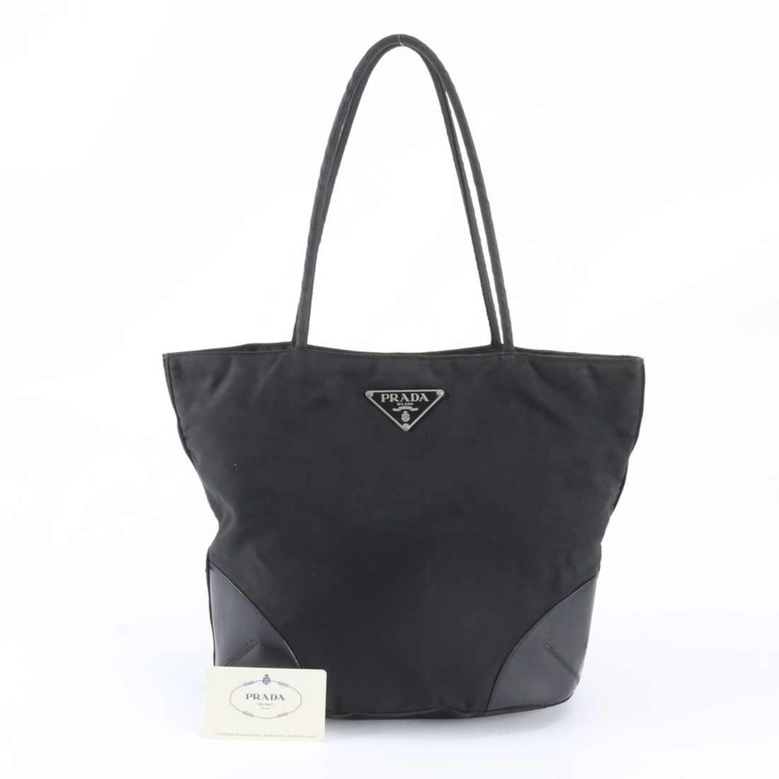 Prada Tessuto Nylon Triangle Logo Tote Bag/Handbag/Shoulder Bag (MV21) with Guarantee Card - Women's: --- Catalog ---Category: SizeSize (HxWxD): 26cm x 28cm x 16cm / 10.23'' x 11.02'' x 6.29''Category: DesignType: Handbag, Tote bagColor: BlackGender: WomenMaterial: Nylon Category: GeneralBrand: PradaC