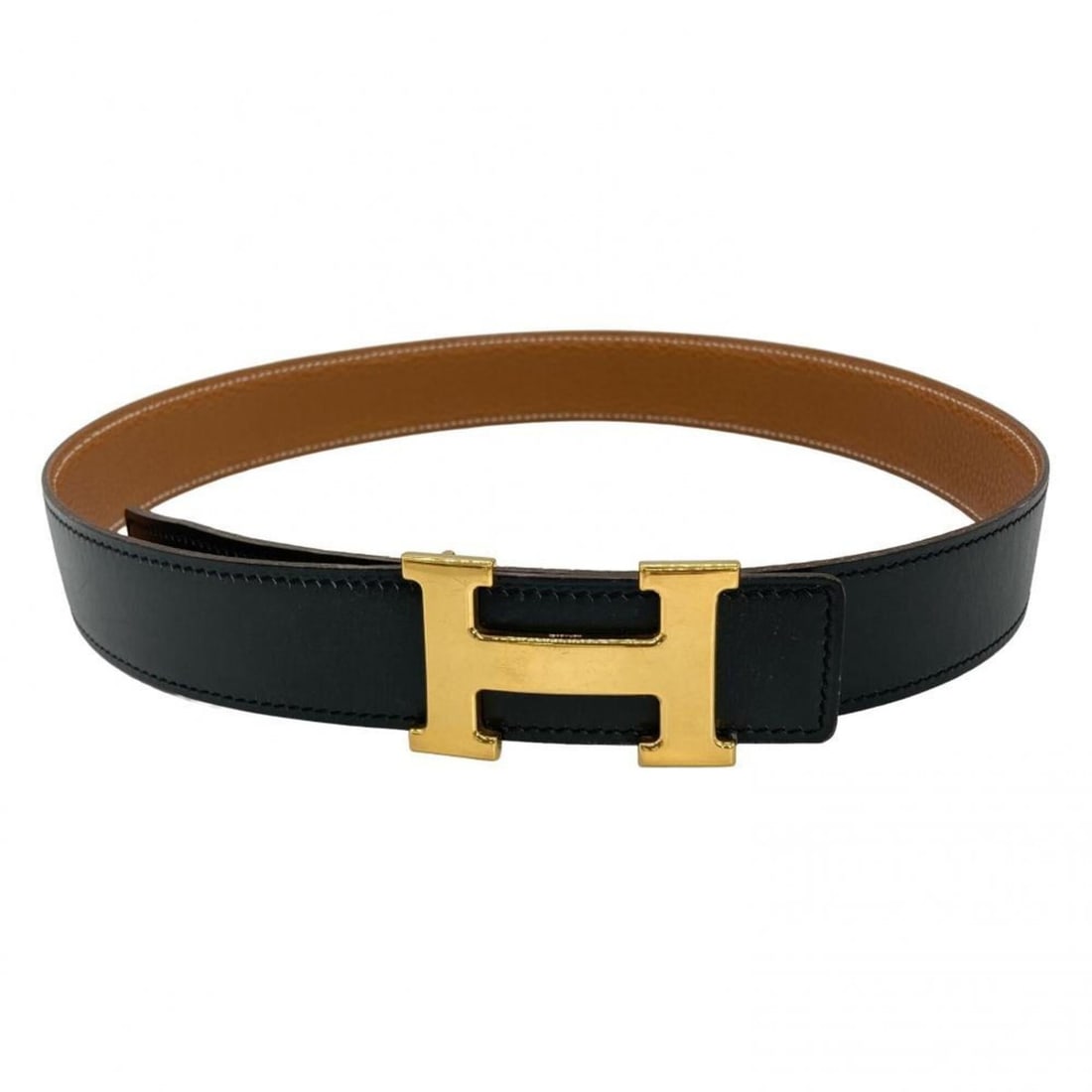 Hermes Constance H-buckle belt, leather, 90cm, G stamp, gold hardware, black/camel, reversible, GP (1 of 10)