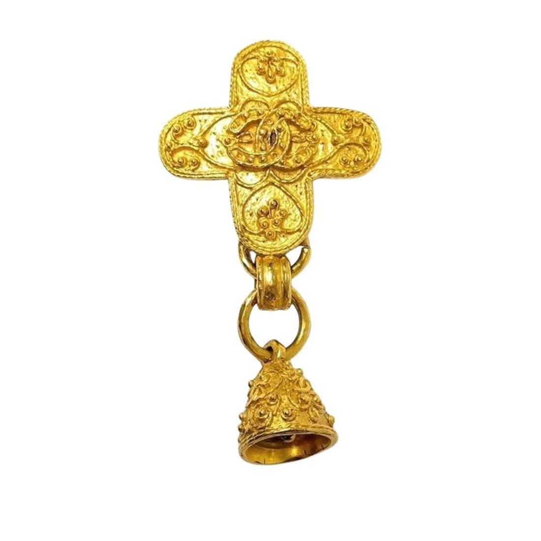 Chanel 94A Vintage Bell Cross Motif Brooch GPG Gold: --- Catalog ---Category: SizeSize (HxWxD): 83cm x 48cm / 32.67'' x 18.89''Category: DesignType: BroochColor: GoldGender: WomenMaterial: Gold platingCategory: GeneralBrand: ChanelCountry of Origin: Fra