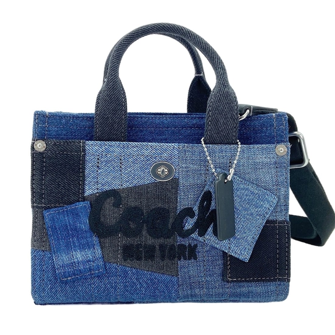 Coach denim patchwork 2-way handbag, navy. - 2