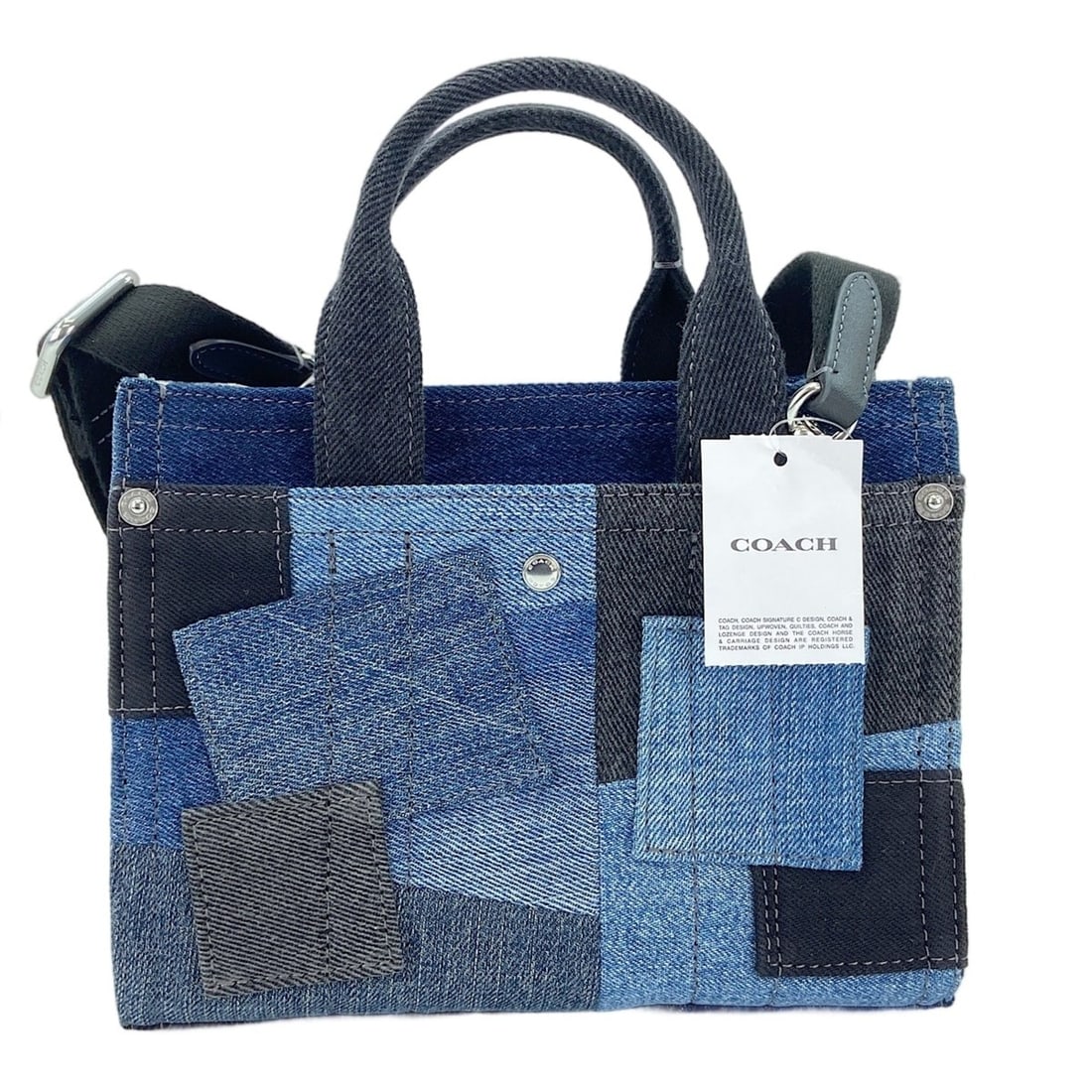 Coach denim patchwork 2-way handbag, navy. - 3