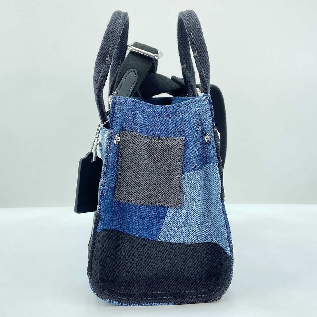 Coach denim patchwork 2-way handbag, navy. - 6