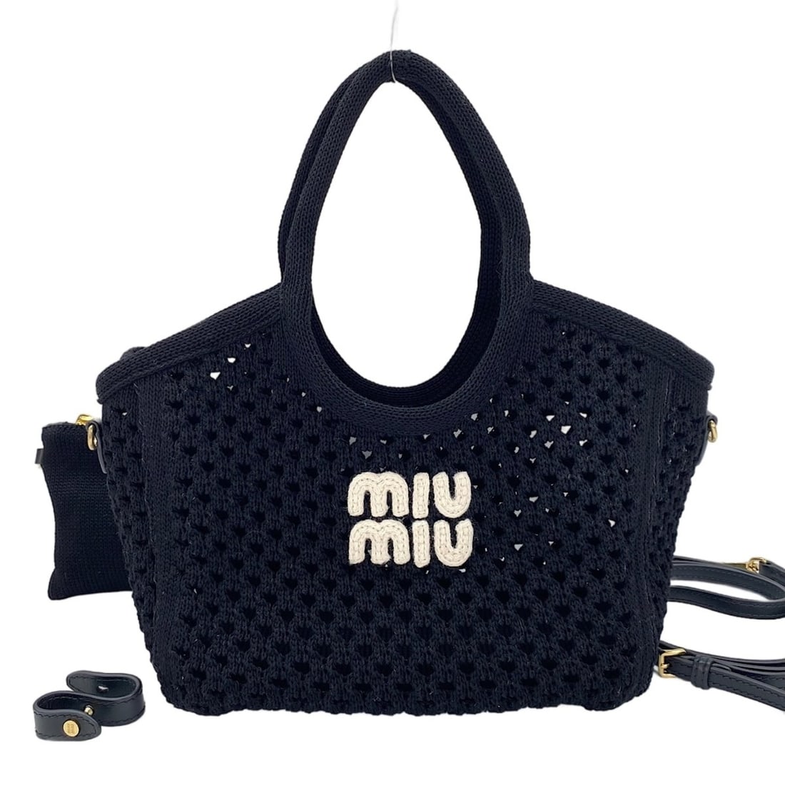Miu Miu Miu Ivy Mesh Handbag, Black: --- Catalog ---Category: SizeHandle Drop: 17.00cm / 6.69''Size (HxWxD): 20cm x 23cm x 14cm / 7.87'' x 9.05'' x 5.51''Strap Length: 120.5cm / 47.44''Category: DesignType: HandbagColor: BlackMaterial: M