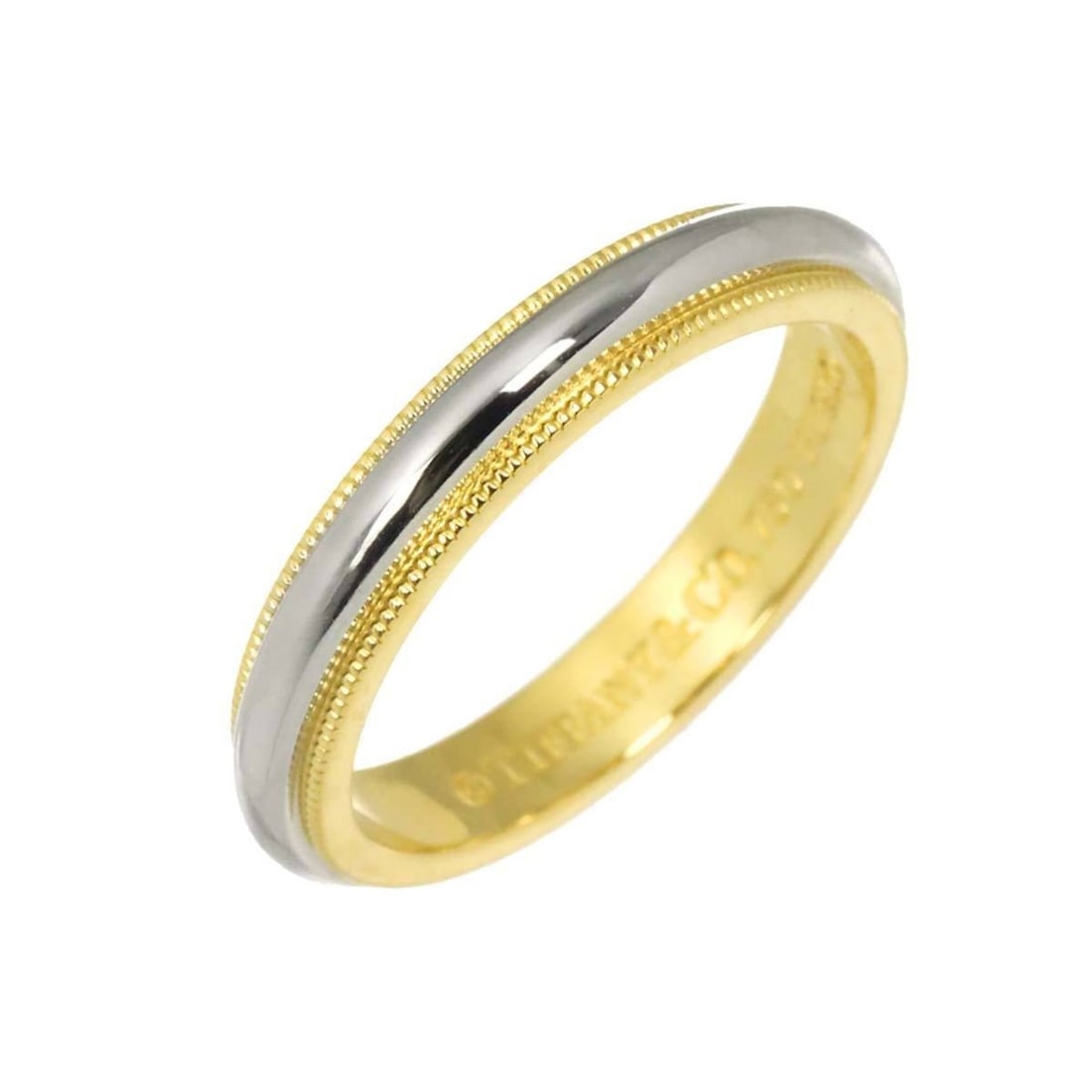 Tiffany & Co. Milgrain Band Ring, 3.4mm wide, Platinum (Pt), 18K Yellow Gold (YG) 750, Together Ring: --- Catalog ---Category: SizeJP Size: 12.5US Size: 6.5Category: DesignType: Band ringGender: WomenMaterial: Pink gold (18K), Yellow gold (18K)Category: GeneralBrand: Tiffany--- Item List ---Section: C