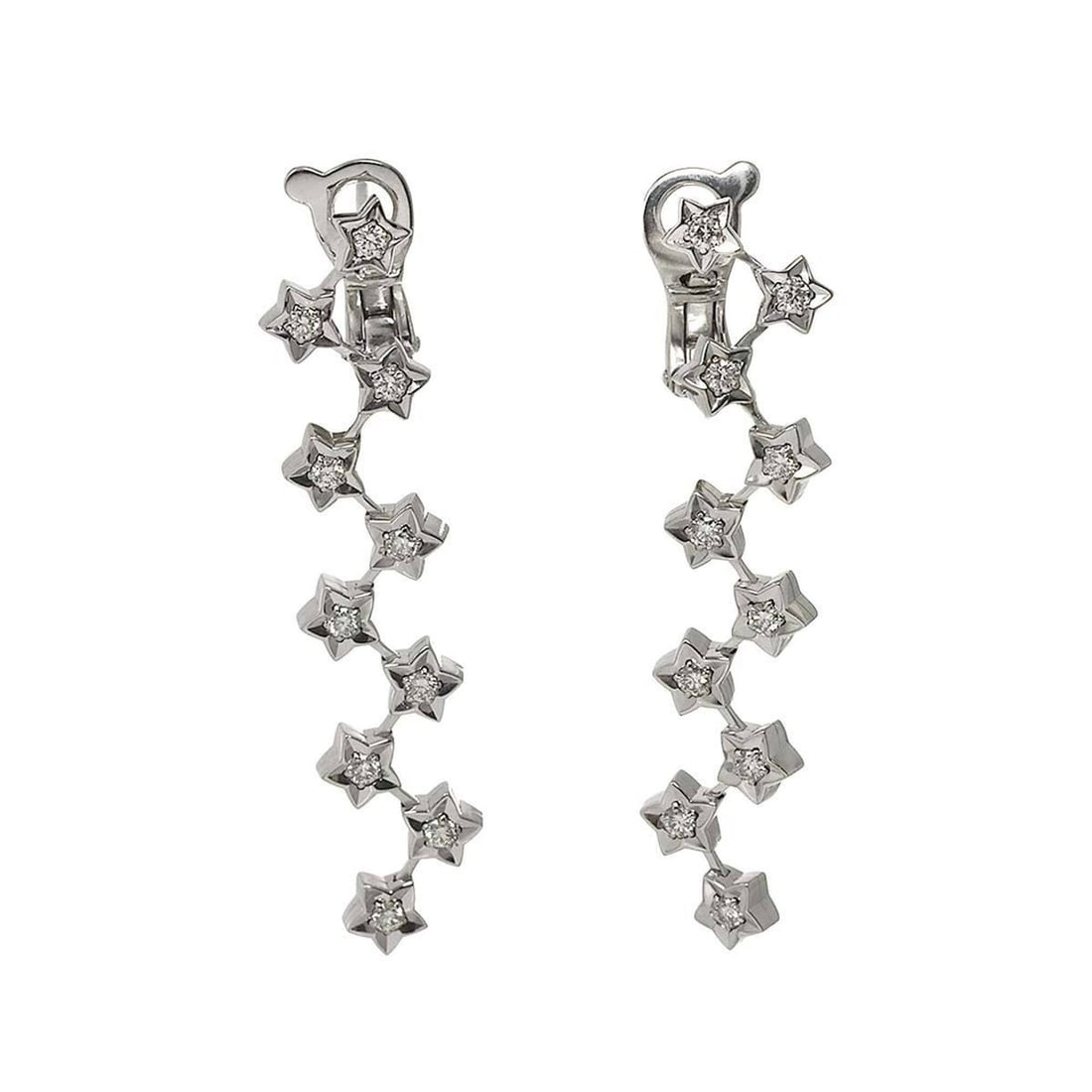 Chanel Comet Drop Diamond Earrings, 18K White Gold (750), Star Design, Pierced Earrings: --- Catalog ---Category: SizeSize (HxWxD): 47.00mm x 9.50mm / 1.85'' x 0.37''Category: DesignType: Drop earringsGender: WomenMaterial: White gold (18K)Category: GeneralBrand: Chanel--- Item List ---Se
