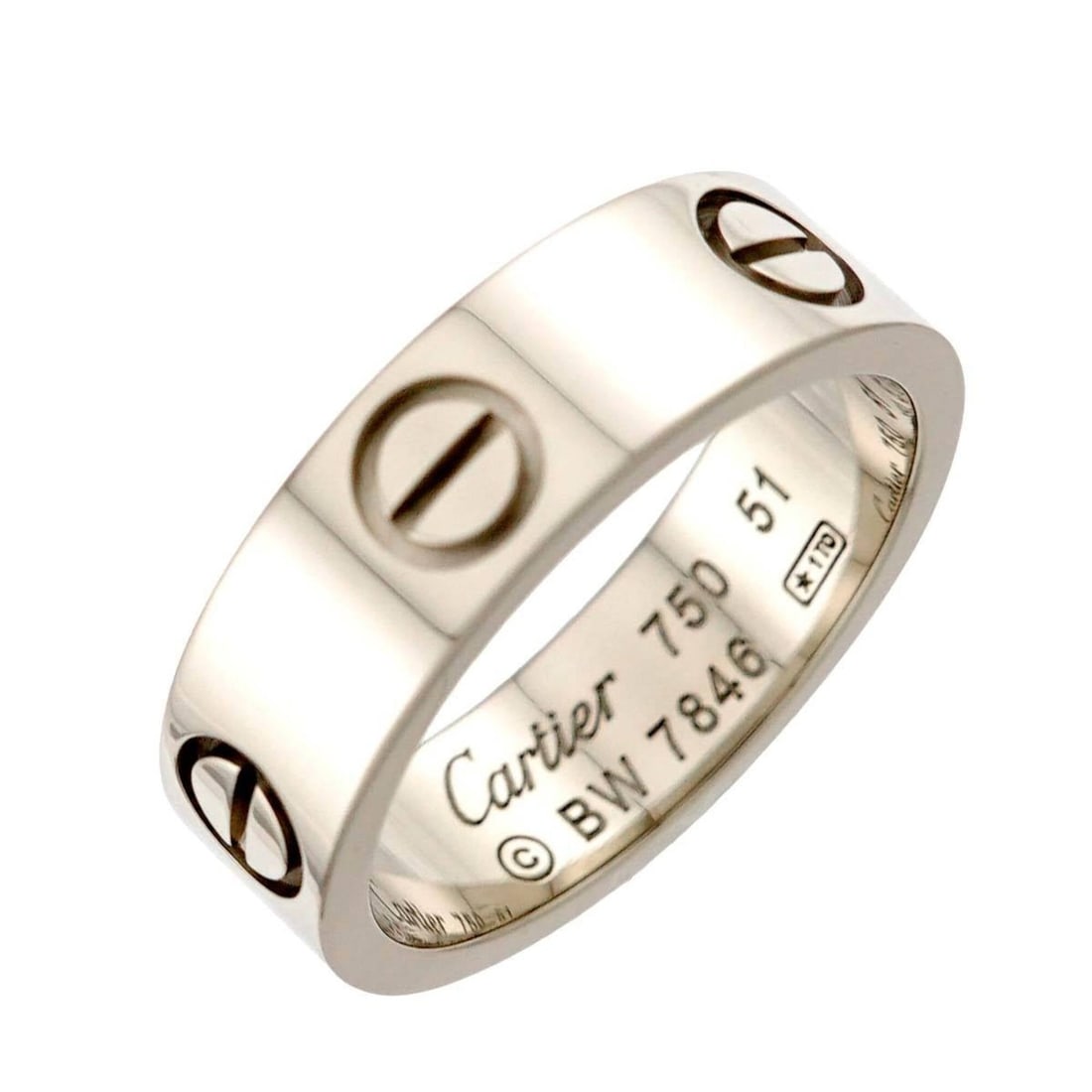 Cartier Love Classic #51 Ring, 18K WG (White Gold 750), Ring: --- Catalog ---Category: SizeUS Size: 6Brand Size: 51Category: DesignType: Band ringGender: WomenMaterial: White gold (18K)Category: GeneralBrand: Cartier--- Item List ---Section: ConditionRanking: Ra