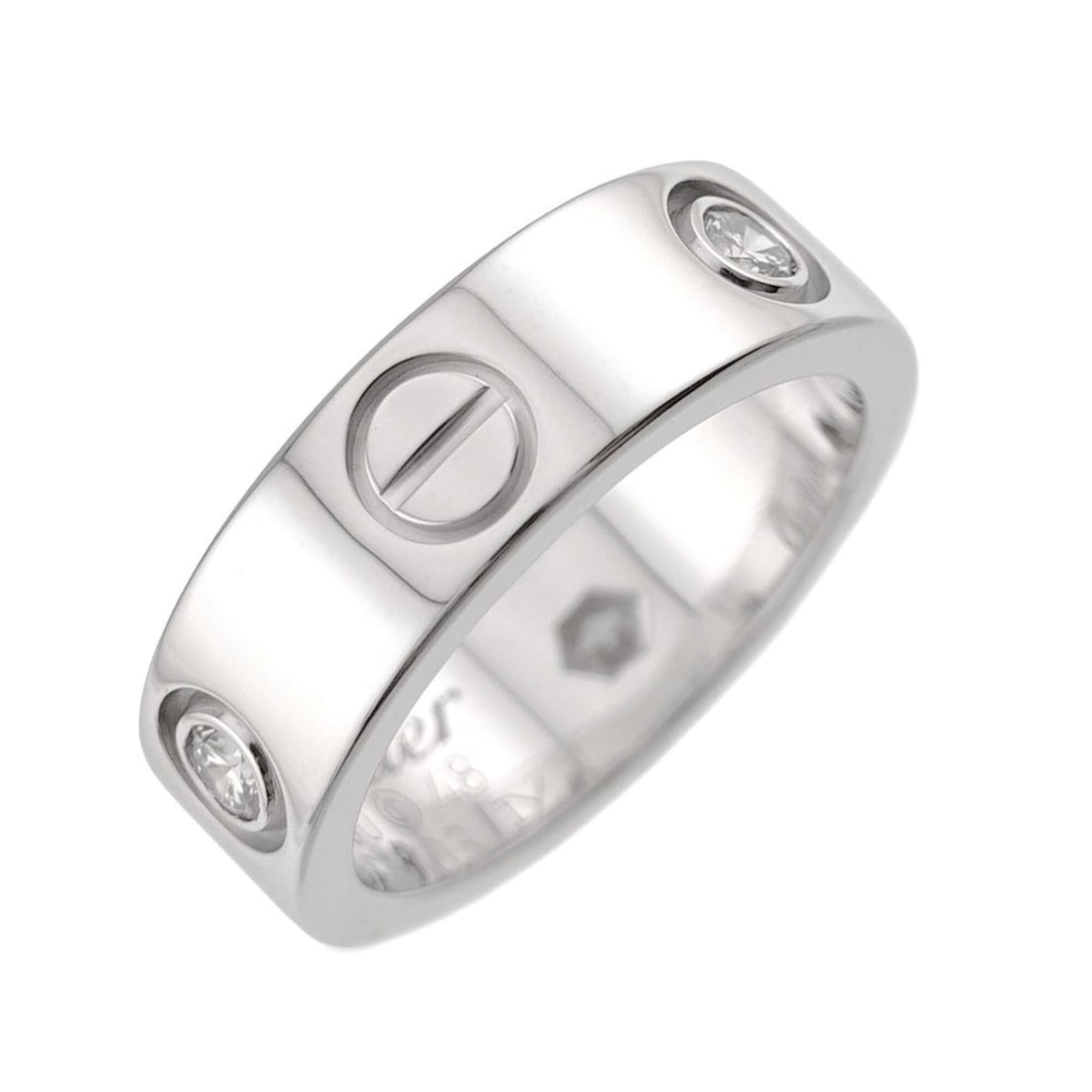 Cartier Love Ring #48, Half Diamond 3P, 18K WG White Gold 750.: --- Catalog ---Category: SizeUS Size: 4.5Brand Size: 48Category: DesignType: Band ringGender: WomenMaterial: White gold (18K)Category: GeneralBrand: Cartier--- Item List ---Section: ConditionRanking: 