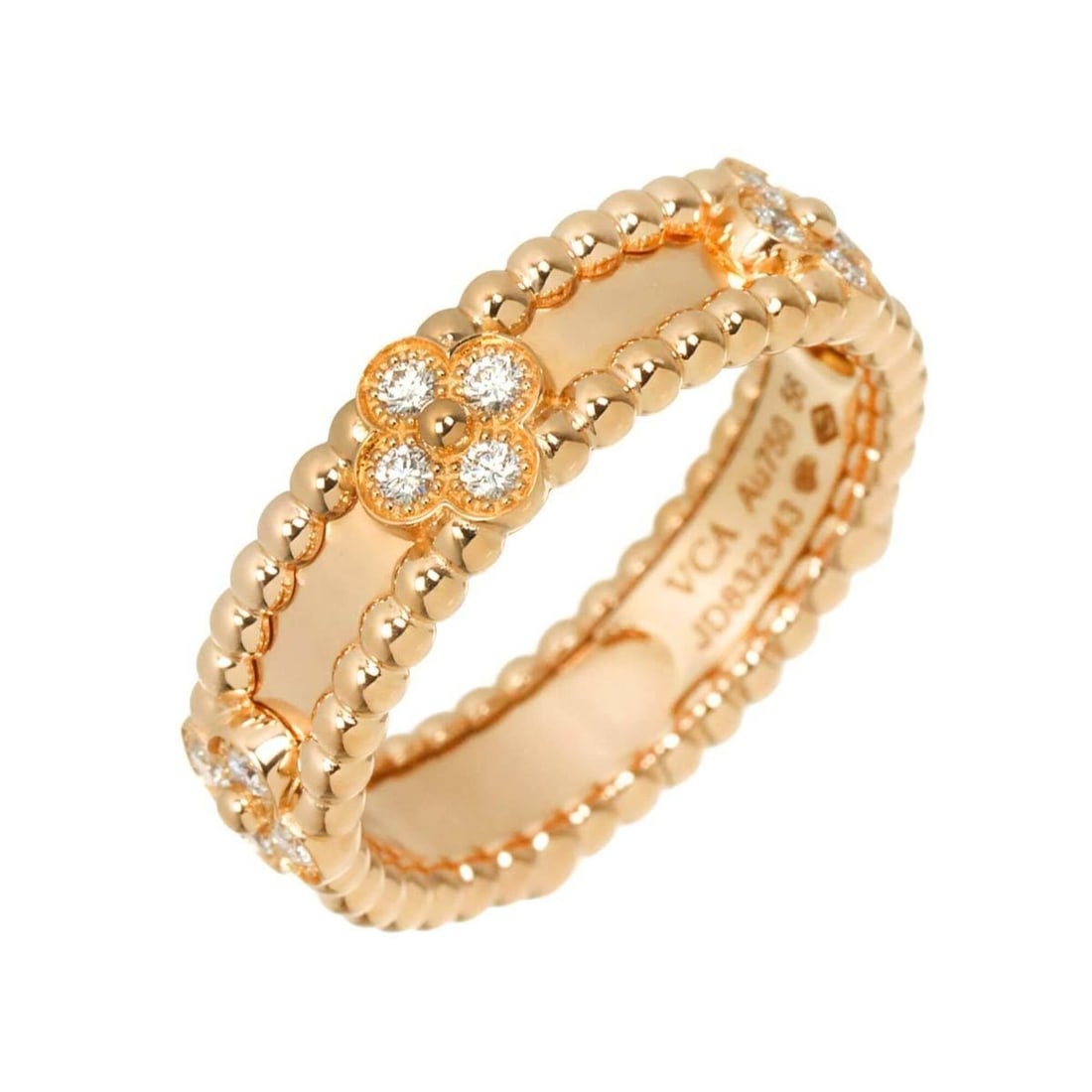 Van Cleef & Arpels Perlee MM #56 Diamond Ring, 18K Pink Gold 750: --- Catalog ---Category: SizeUS Size: 8Brand Size: 56Category: DesignType: Band ringGender: Women,MenMaterial: Pink gold (18K)Category: GeneralBrand: Van Cleef & Arpels--- Item List ---Section: Condit