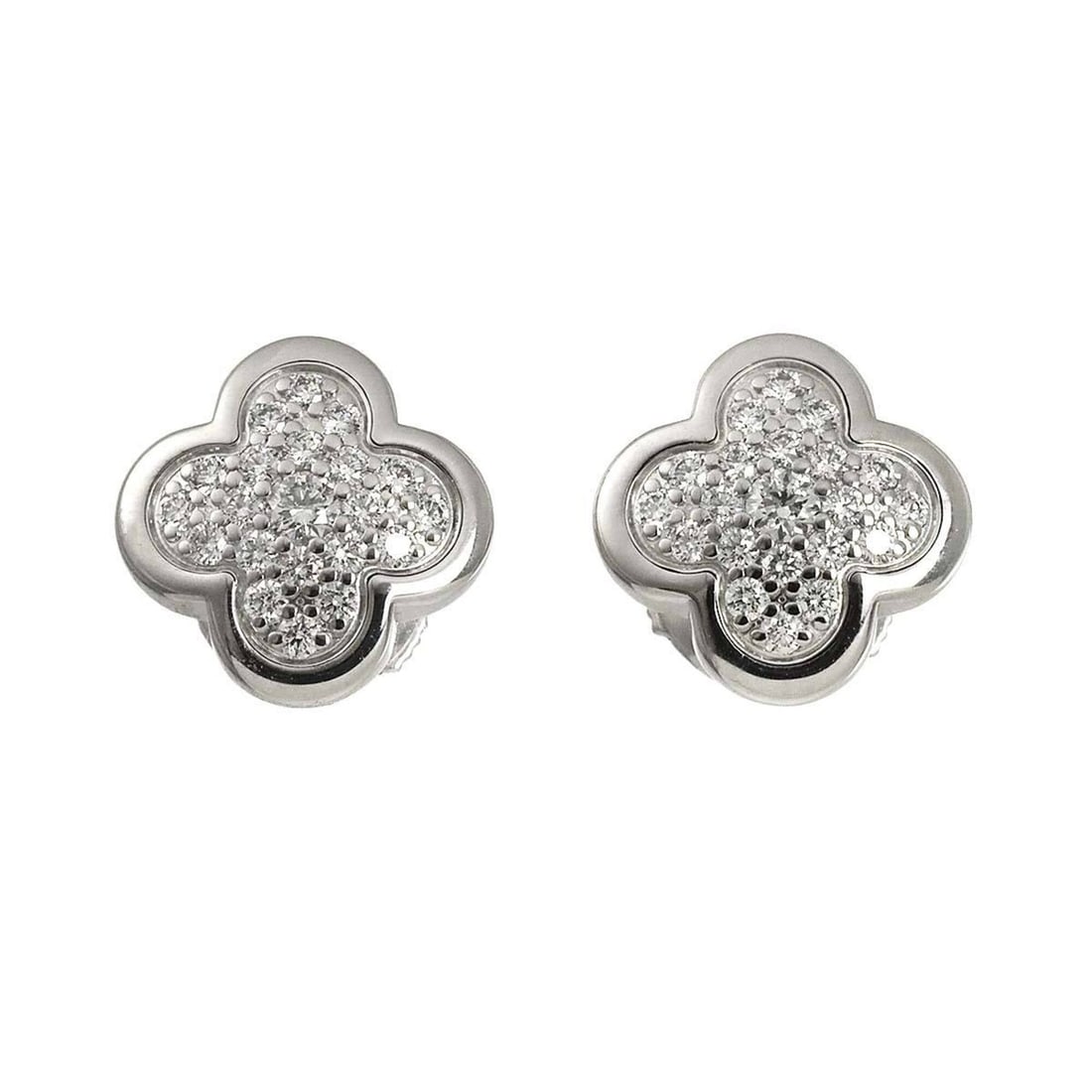 Van Cleef & Arpels Pure Alhambra Diamond Earrings, 18K White Gold (750), Pierced Earrings: --- Catalog ---Category: SizeSize (HxWxD): 11.10mm x 11.10mm / 0.44'' x 0.44''Category: DesignType: Stud earringsGender: WomenMaterial: White gold (18K)Category: GeneralBrand: Van Cleef & Arpels--- It