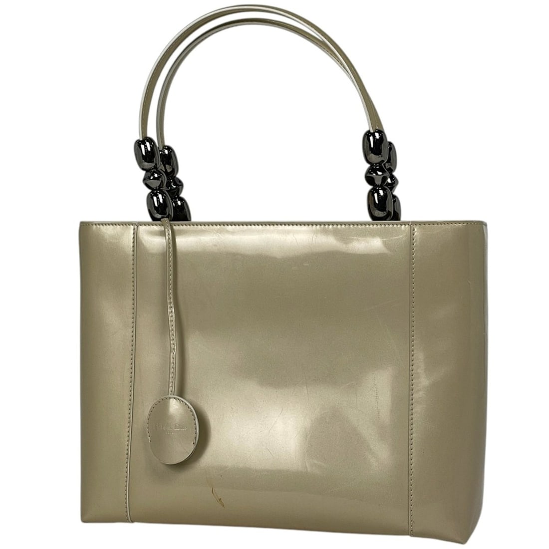 Christian Dior Maris Pearl Handbag, 2-way, Enamel Patent Leather, Beige, Women's: --- Catalog ---Category: SizeSize (HxWxD): 23cm x 29cm x 10cm / 9.05'' x 11.41'' x 3.93''Category: DesignType: HandbagColor: BeigeGender: WomenMaterial: Patent leather Category: GeneralBrand: Christia