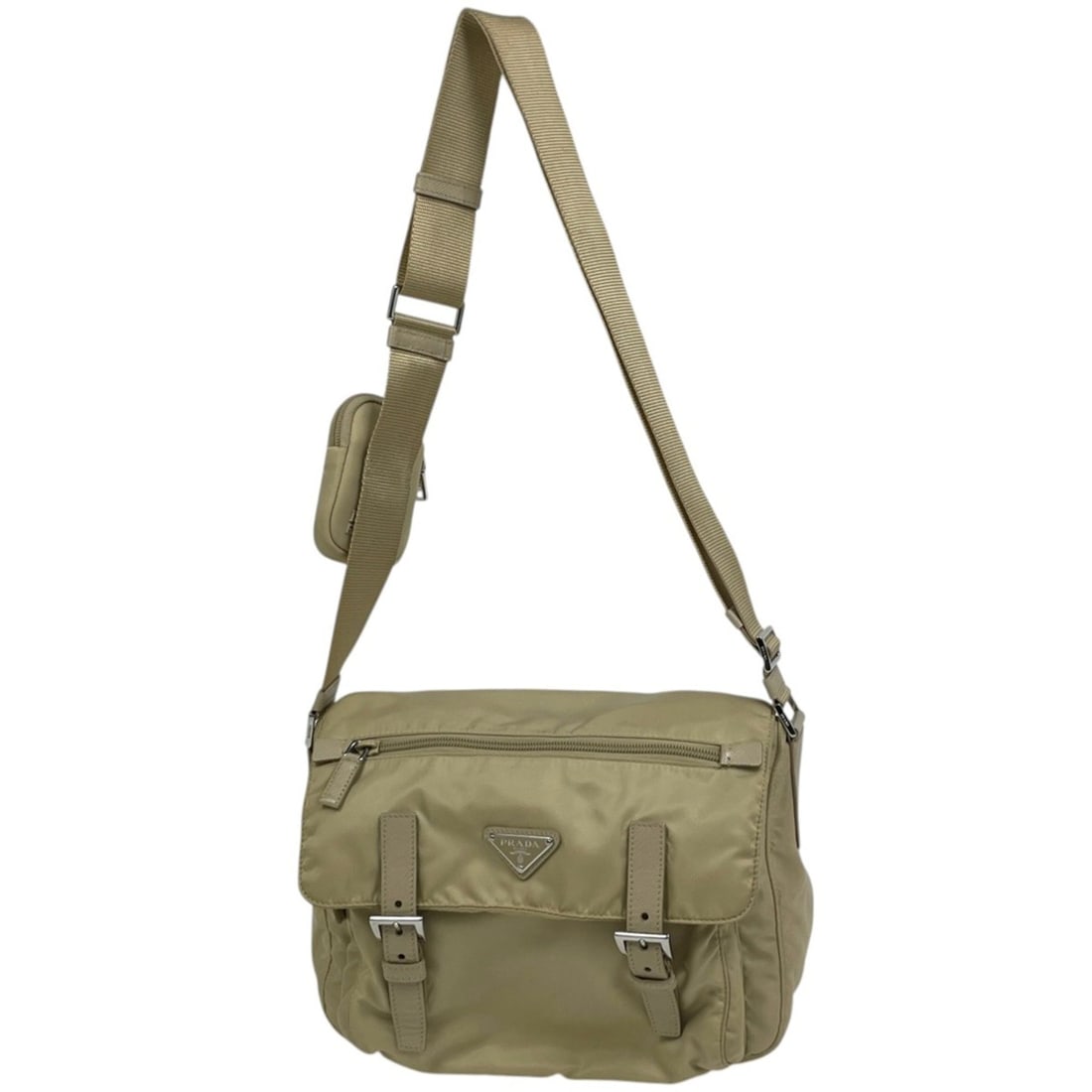 Prada PRADA Logo Plate Shoulder Bag Messenger Nylon Beige Women's: --- Catalog ---Category: SizeSize (HxWxD): 25cm x 27cm x 11.5cm / 9.84'' x 10.62'' x 4.52''Category: DesignType: Messenger bag, Shoulder bagColor: BeigeGender: WomenMaterial: Nylon , Leather Category: