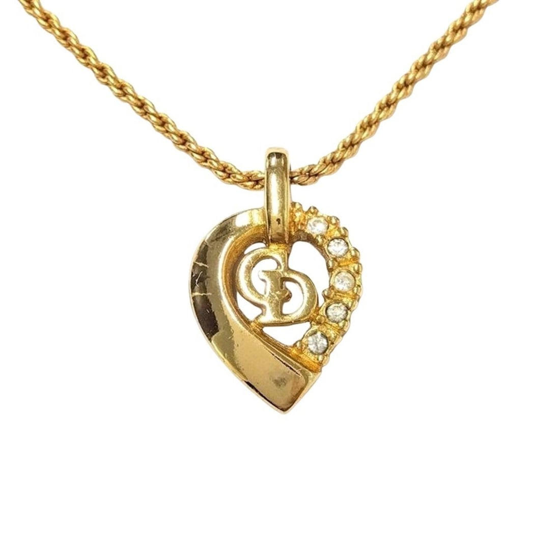 Christian Dior CD Logo Vintage Necklace with Rhinestones, Gold Plated (GPg): --- Catalog ---Category: SizePendant Size: 19mm x 8mm / 0.74'' x 0.31''Neck Circumference: 40 cm / 15.74''Category: DesignColor: GoldMaterial: Gold plating, RhinestoneNecklace Type: NecklaceCategory: 