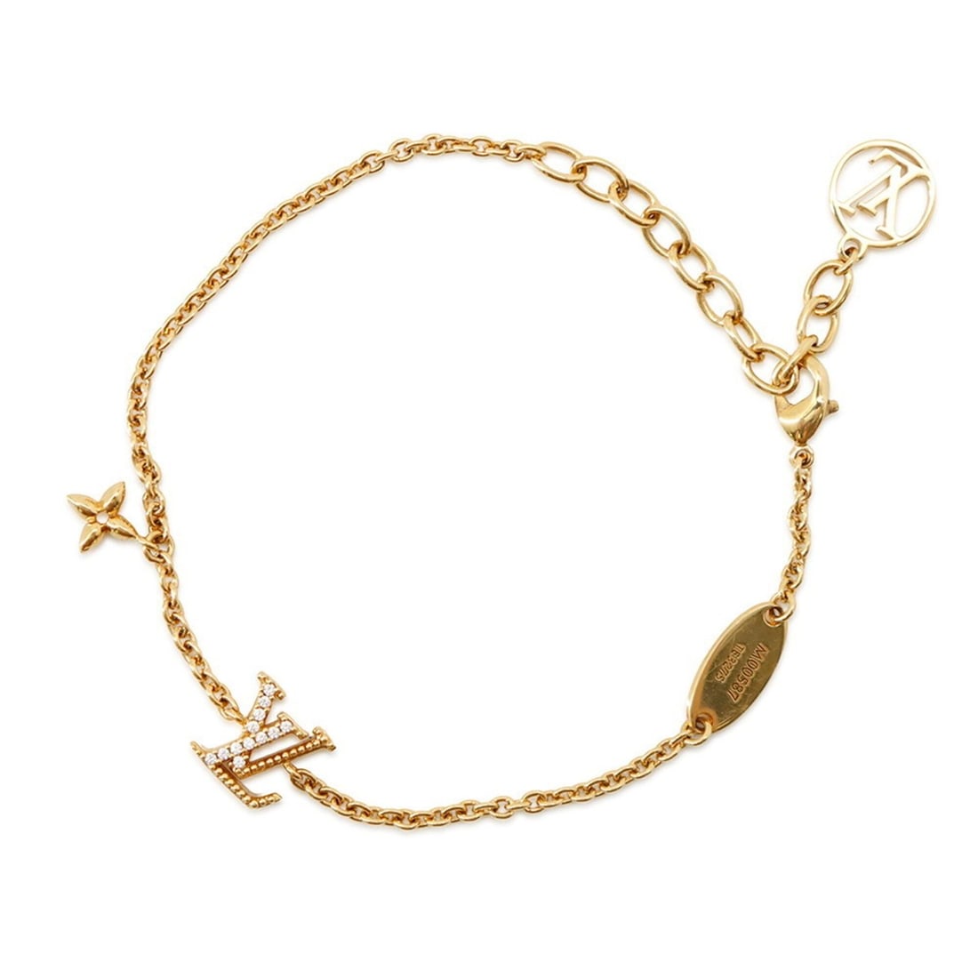 Louis Vuitton Bracelet LV Iconic Rhinestone M00587 LOUIS VUITTON Monogram for Women: --- Catalog ---Category: SizeLength: 15cm - 19cm / 5.9'' - 7.48''Category: DesignType: Charm braceletColor: GoldStone: RhinestoneGender: WomenMaterial: MetalCategory: GeneralMPN: M00587Brand: Louis Vu