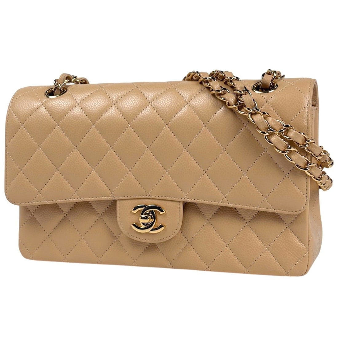 Chanel Matelassé Double Flap Chain Shoulder Bag, Coco Mark, Leather, Beige, A01112, Women's (1 of 15)