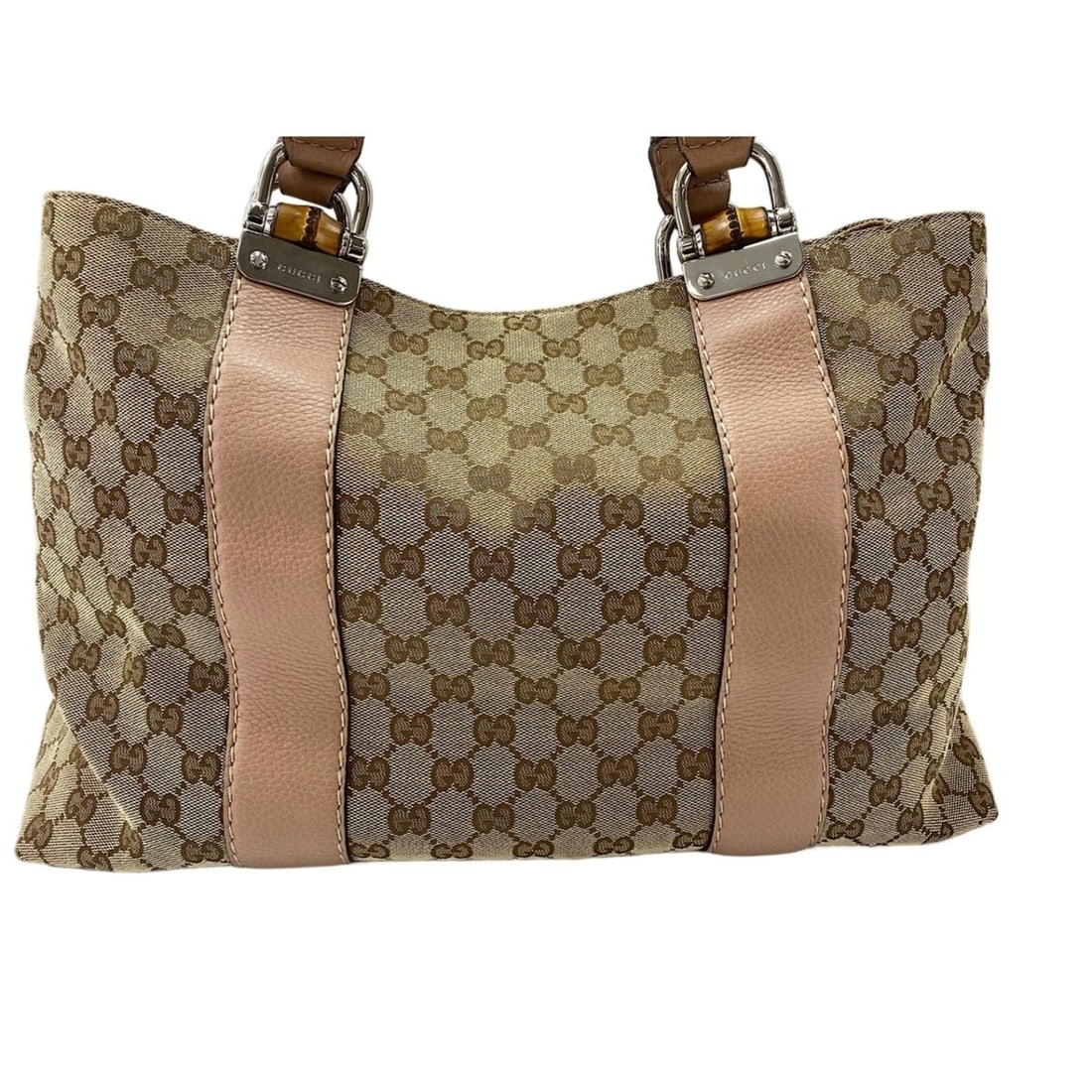 Gucci Bamboo Tote Bag Pink: --- Catalog ---Category: SizeSize (HxWxD): 25cm x 40cm x 15cm / 9.84'' x 15.74'' x 5.9''Category: DesignType: Tote bagColor: Beige, PinkGender: WomenCategory: GeneralBrand: GucciCountry of Origin: Ita